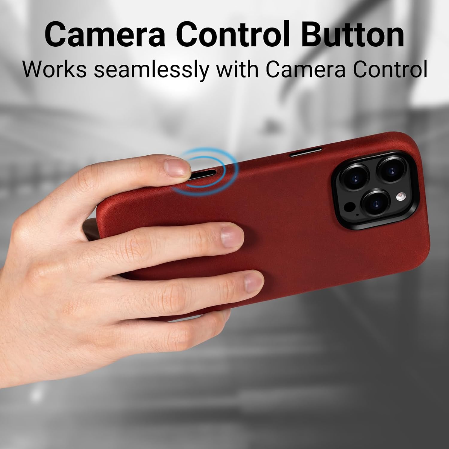 Belemay Leather Case for iPhone 16 Pro, Compatible with MagSafe [Camera Control Button] [Vintage Aesthetic] Premium Crazy Horse Leather, Unique Patina, Comfort Grip, Metal Buttons (6.3") Retro Red