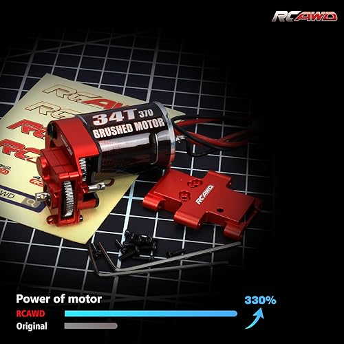 Miniatura 4 de RCAWD Transmisión de motor cepillado 370 montada 34T para 118 FMS EAZYRC ROC Hobby Crawlers Actualización Piezas Rojo