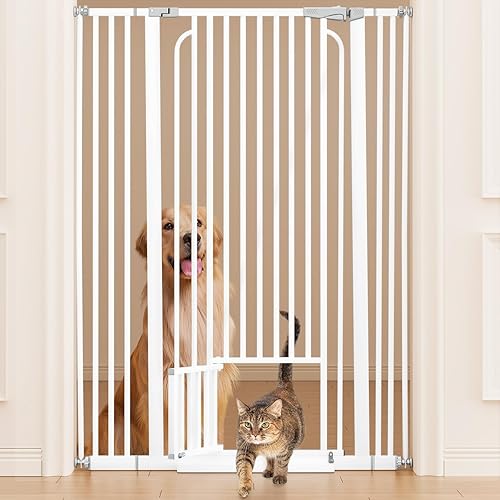Puerta para gatos extra alta de 53 pulgadas para puertas, sin taladrar, puerta alta y resistente para perros, puerta para mascotas fácil de usar