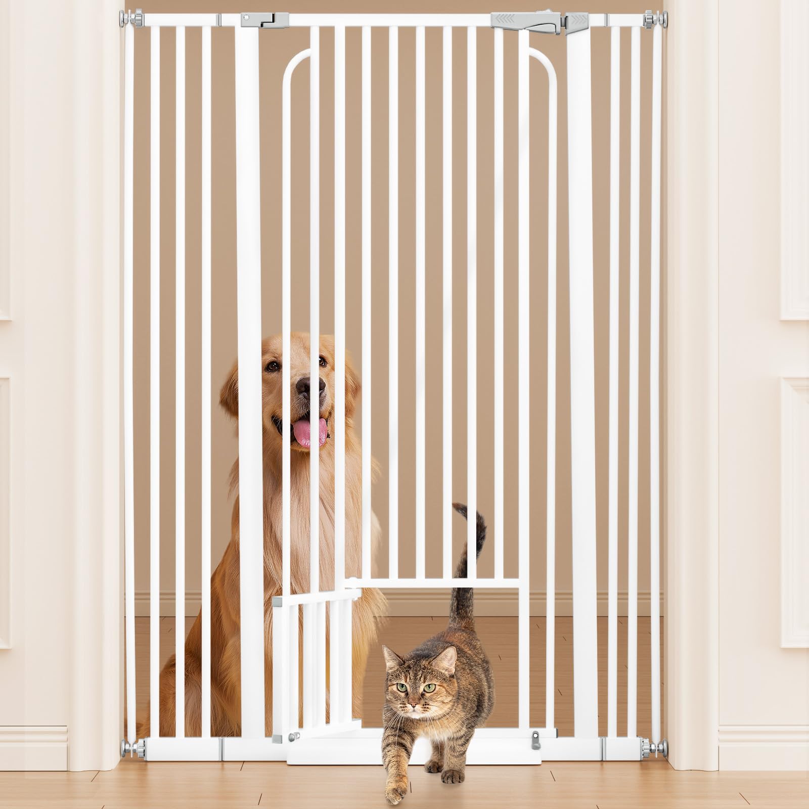 53in Extra Tall Cat Gate for Doorway No Drilling 29.5-40.1in Wide Dog Gate with Cat Door Pressure Mounted Walk Through Pet Gate