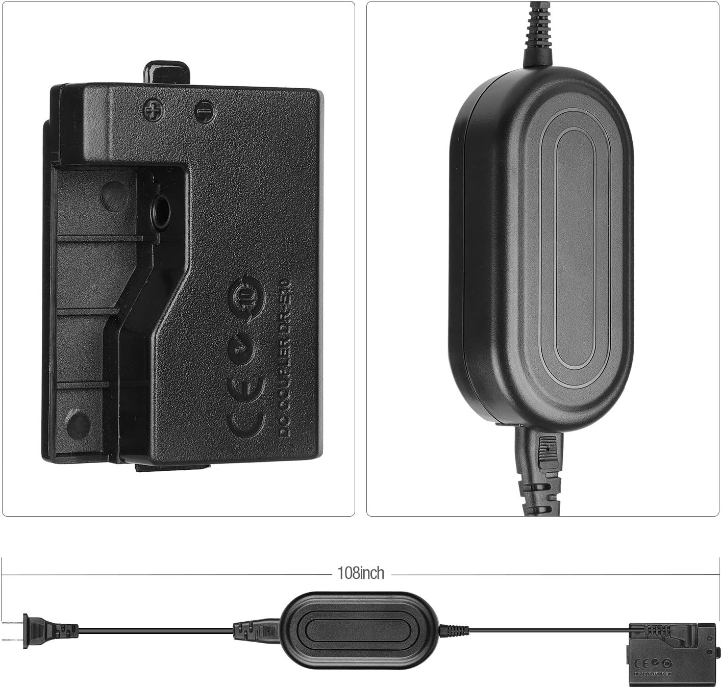 ACK-E10 Dummy Battery ENEGON AC Power Adapter DR-E10 DC Coupler Charger Kit (Replacement for LP-E10) Power Supply for Canon EOS Rebel T3, T5, T6, T100 Kiss X50, Kiss X701