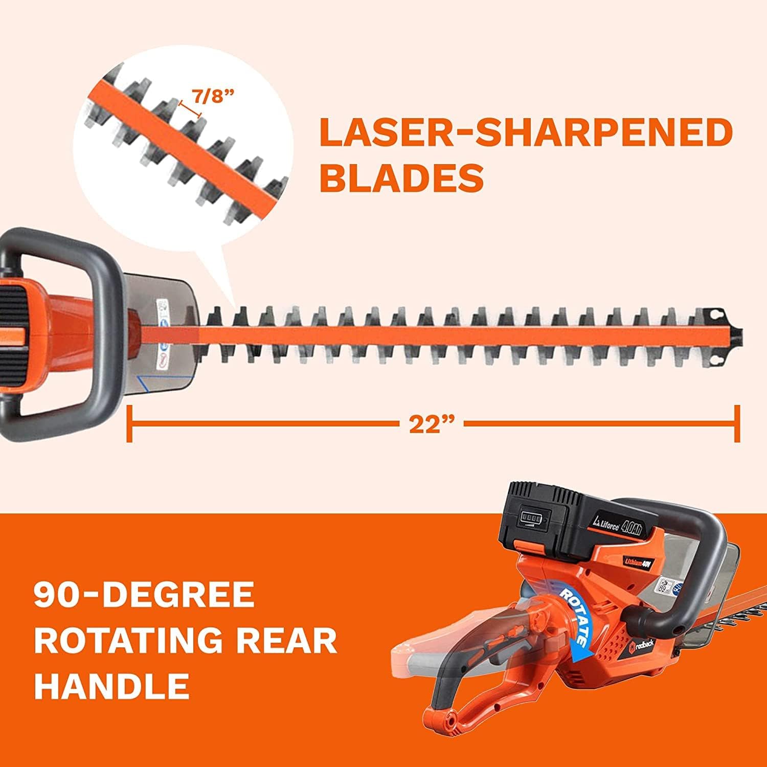 40V Hedge Trimmer 22" Cutting Blade Cordless Bush Trimmer Brushless Motor 2Ah Battery and Charger Included