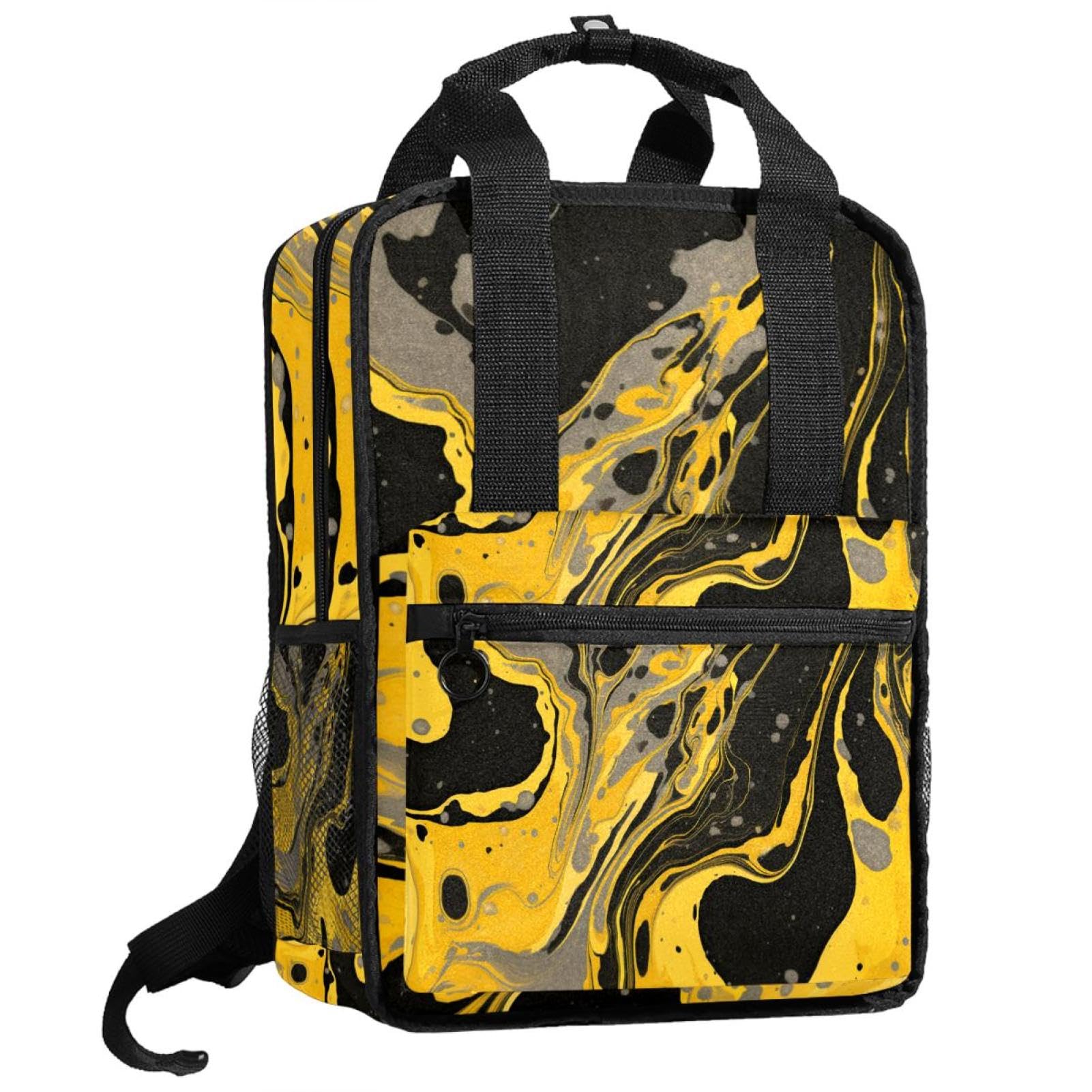 Sac à dos de voyage compartimenté marbre noir or et jaune format cabine idéal - 8