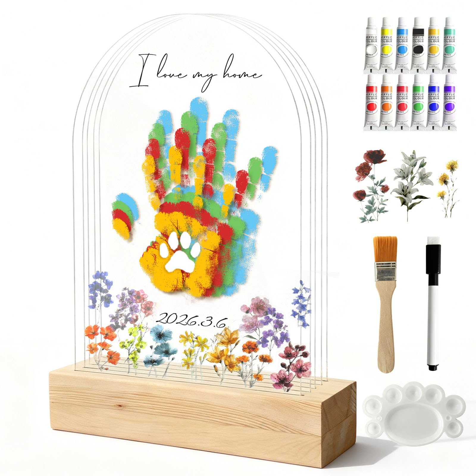 Fayavoo Handabdruck Set Familie mit 5 Acrylplatten, Baby Handabdruck und Fußabdruck Set, DIY Personalisiertes Andenken-Geschenk für Mama, Papa, Baby & die ganze Familie