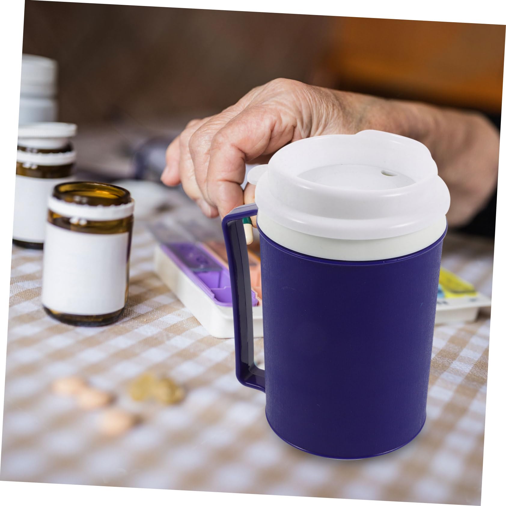 Healeved 4pezzi Tazza Antigoccia Per Anziani e Pazienti Disabili Con Manico Bicchiere Ergonomico Per Alimentazione Capacità Design Pratico e Sicuro Per Utenti Con Difficoltà Nel Bere