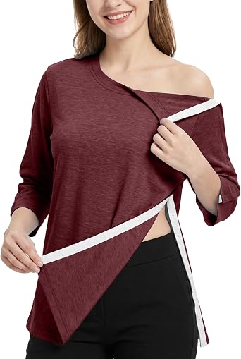 Womens Post Shoulder Surgery Shirt Tear Away Side Snap Chemo Port