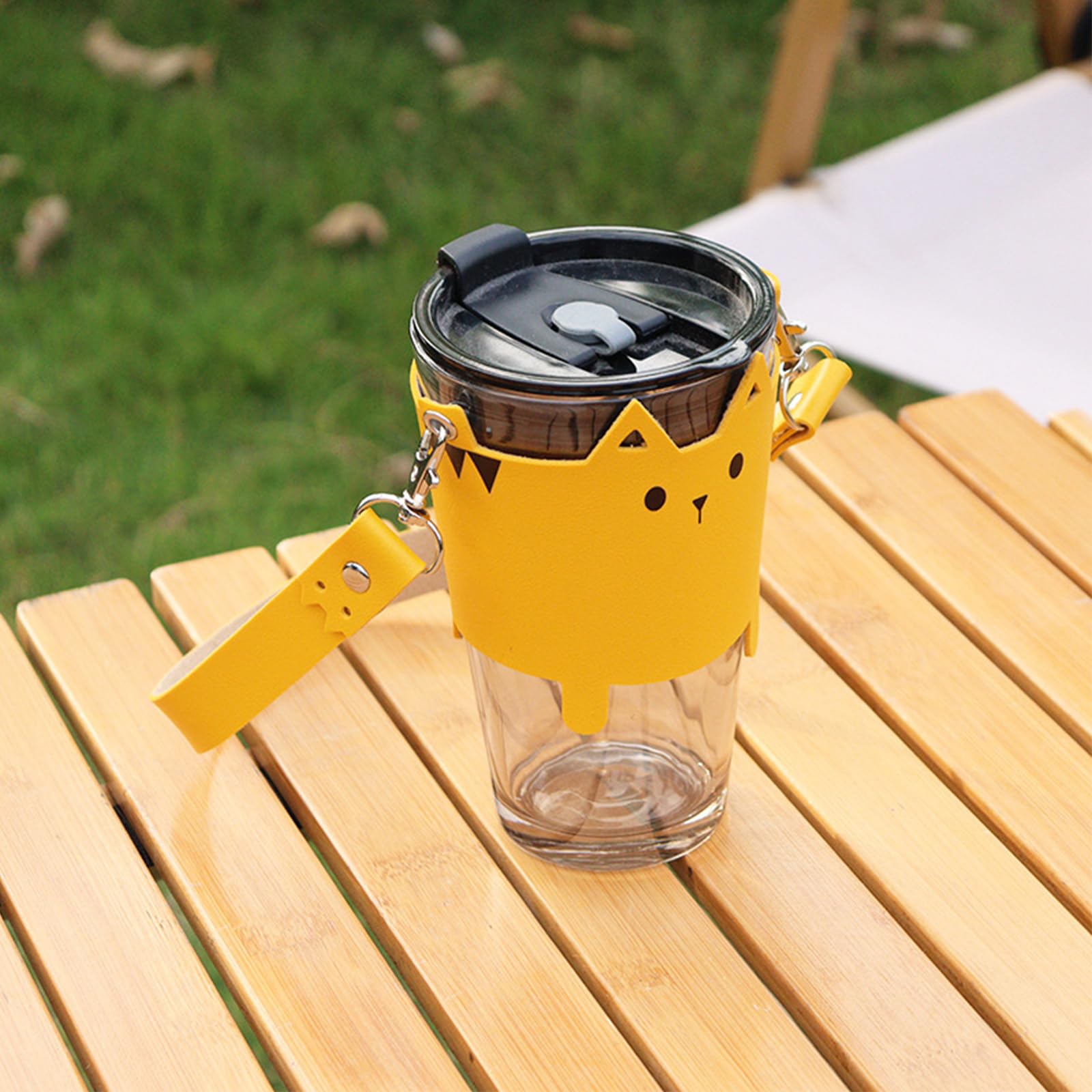 KASESSS Cup Holder Strap PU Leather, Cute Cat Bottle Holder Strap, Interesting Water Bottle Bag - Image 2