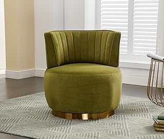 Velvet Swivel Barrel Chair, Modern Upholstered Accent Chair, 360Â° Swivel Round Lounge Chair with Gold Metal Base, Comfy Arm Chair Sherpa Chair for Nursery, Living Room, Bedroom, Club, Olive Green