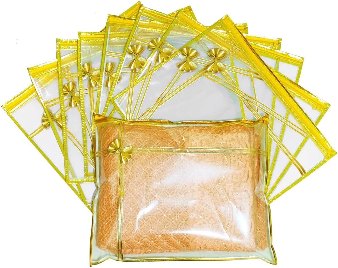 Transparent Single Saree Covers With Zip Transparent Suit Cover Saree Packing Cover Saree Organizer For Wardrobe Clothes Organizer Storage Bag Premium Wedding Gift Combo Packaging Pouch (15)