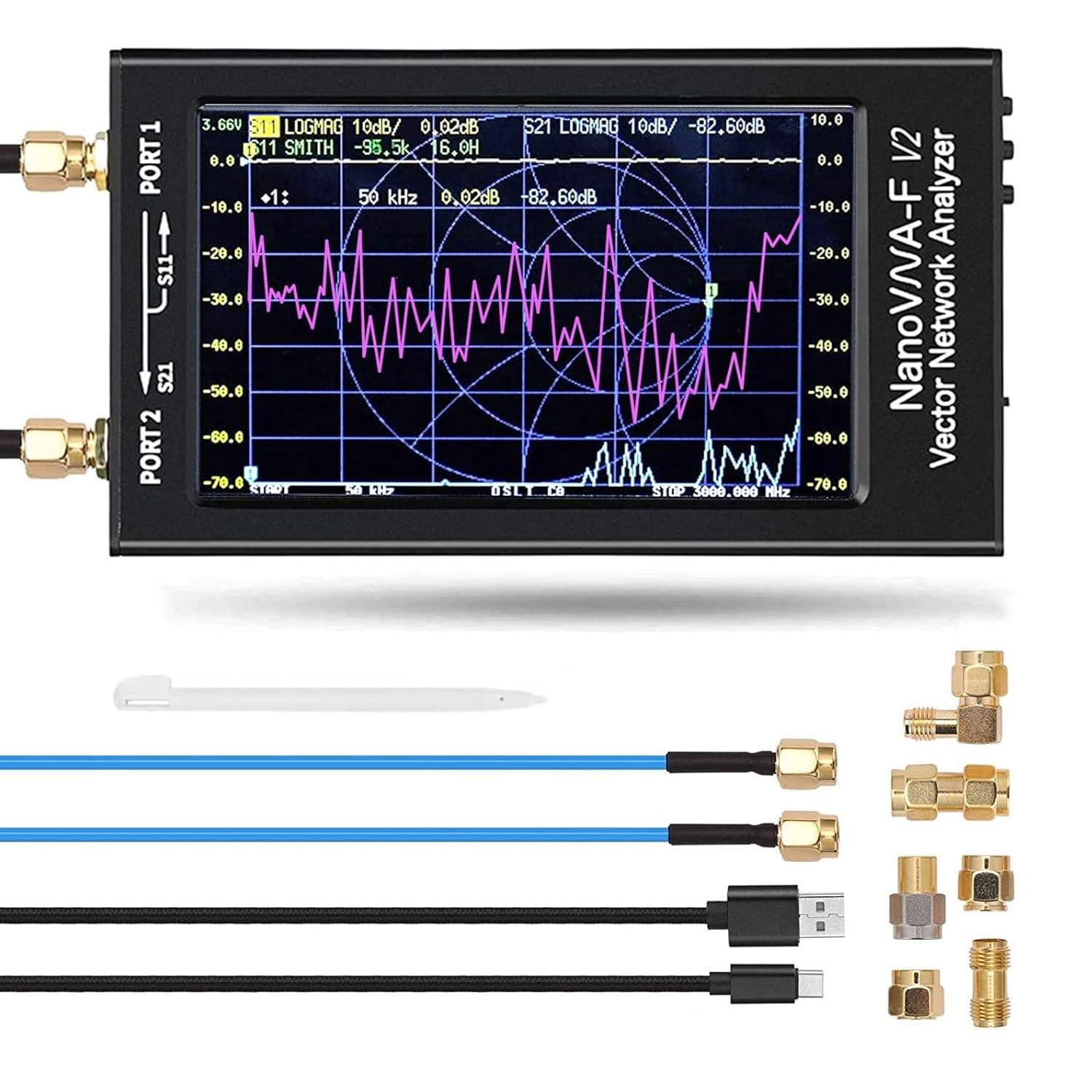 NanoVNA-F V2 Vector Netwerk Analyzer 3Ghz,4.3 inch TFT Screen NanoVNA Antenna Analyzer Metal Shell with 5000mAh,NanoVNA V2 HF VHF UHF VNA Measuring S-Parameter Voltage SWR Phase Delay Smith Chart