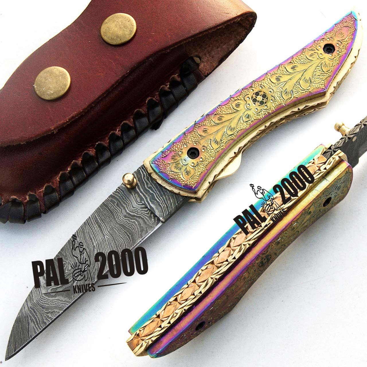 SJRJ 9515 TITANIO cuchillo de hoja de acero de damasco hecho a mano personalizado con funda casa cocina cocinero jardín que acampa herramienta de colección mango pesca y otros cuchillos