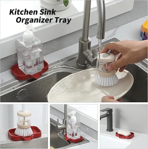Miniatura 4 de Jaboneras de baño de silicona con boquilla de drenaje, organizador de fregadero de baño y cocina, soporte para esponja, bandeja de jabón para