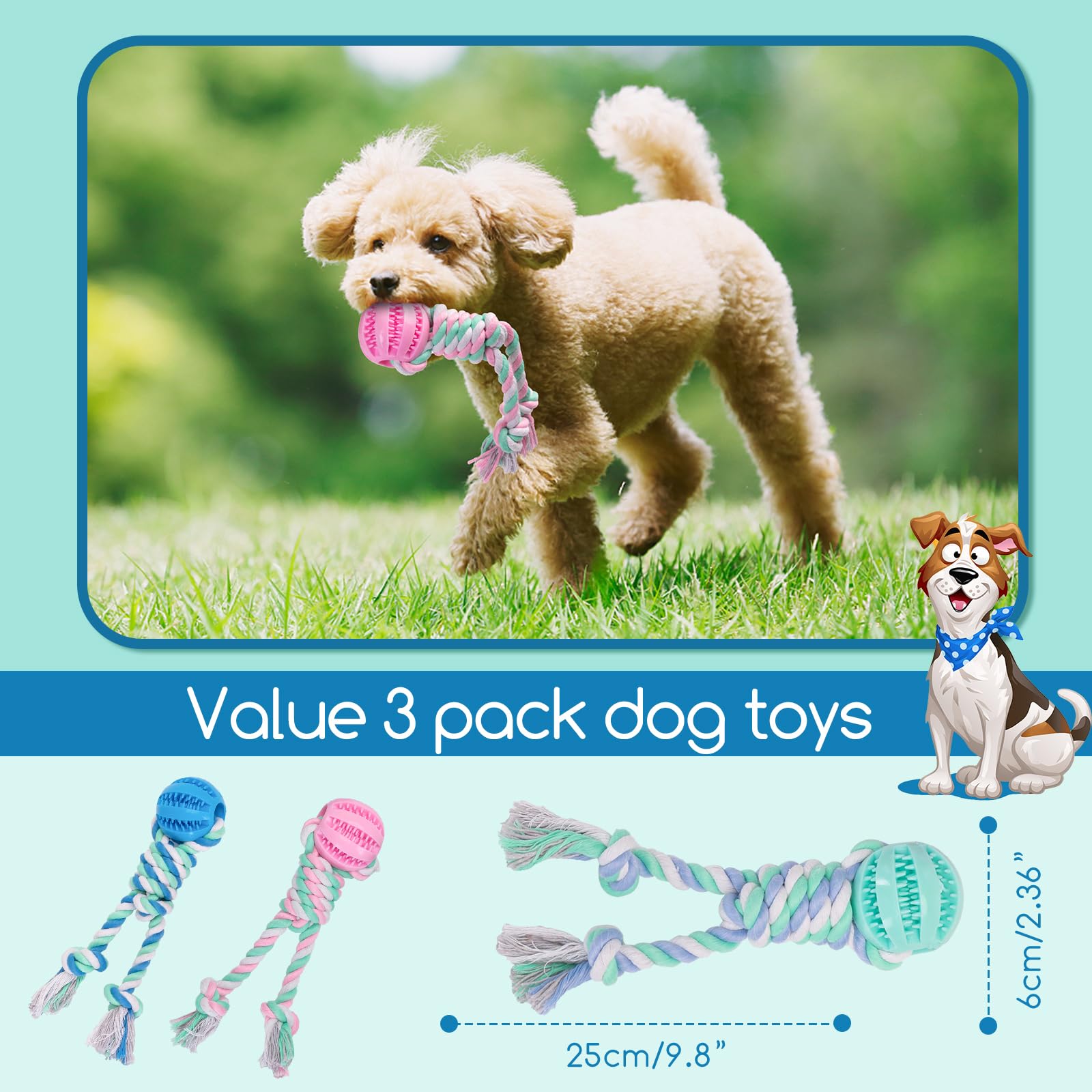 Set Giocattoli Per Cani 18 Pezzi, In Corda Di Cotone E Gomma, Per Pulizia Denti E Gioco Interattivo, Taglie Piccole E Medie - 6