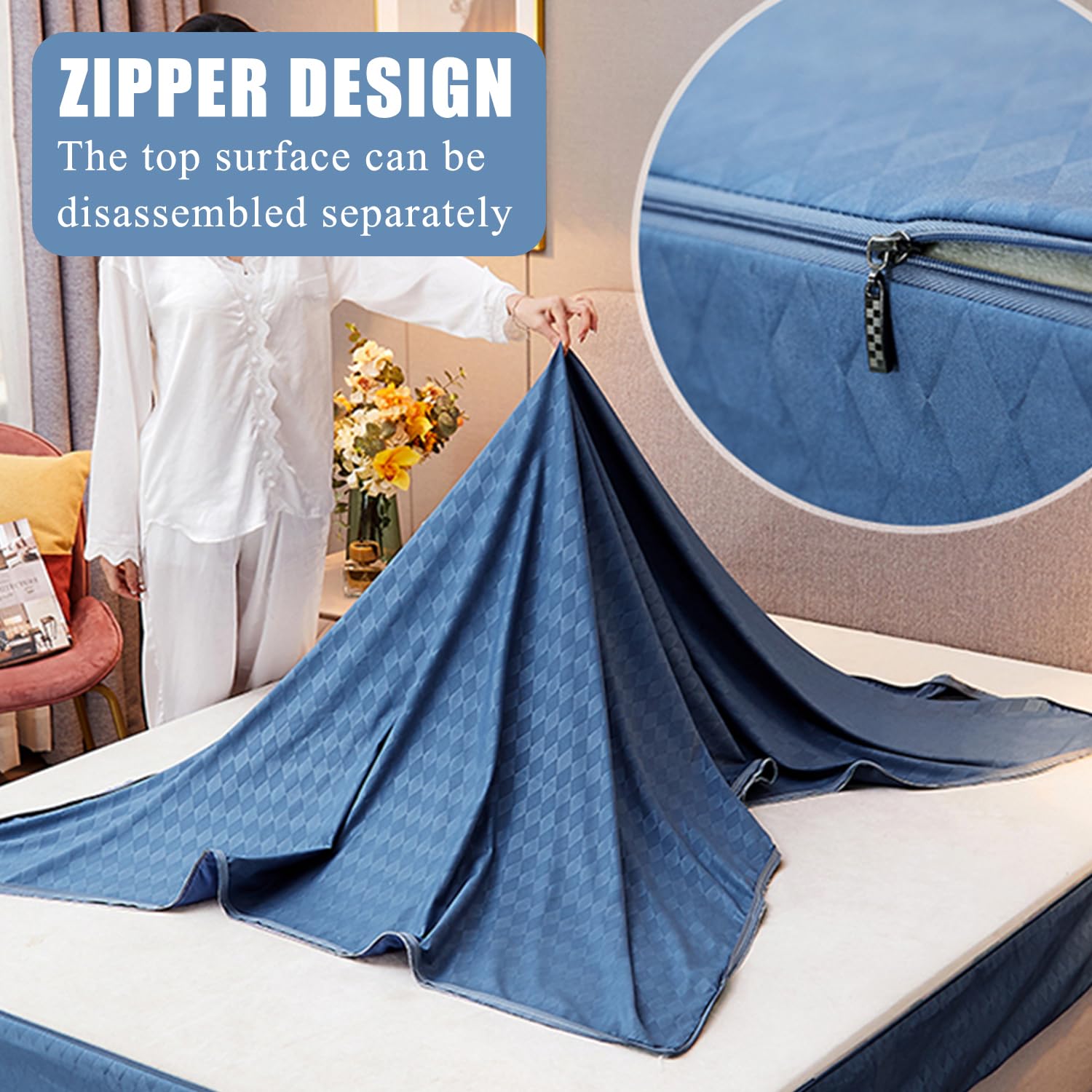 Gray/a,90x200+25cm(Twin), Matratzenschutz Anpassbar Mit Reißverschluss Queen/King Size Spannbettlaken Mit Reißverschluss 6-Seitiger Matratzenauflage Komplett Umwickelt Matratzenbezug