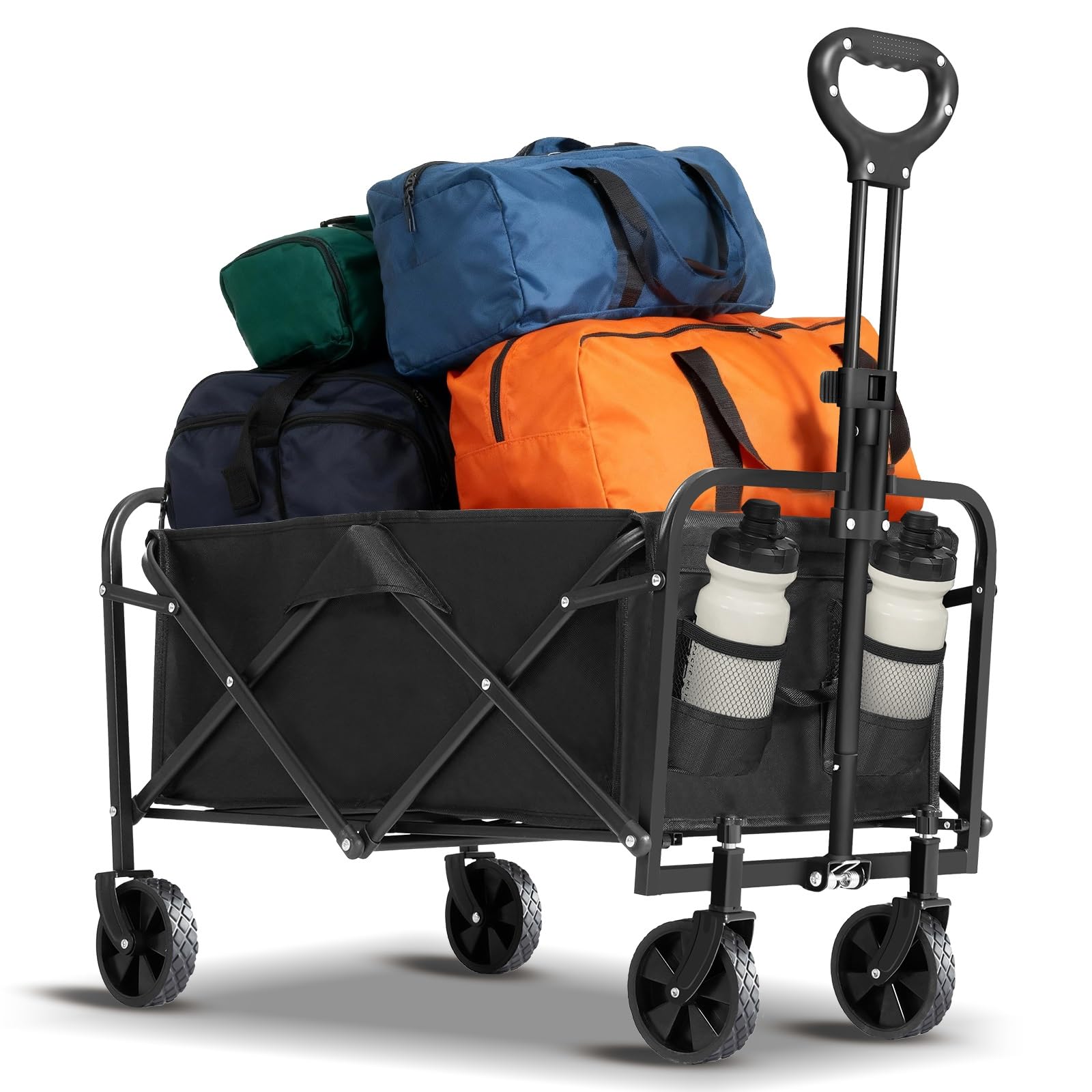 Wagons Carts Foldable with Wheels,Portable Utility 220lbs Collapsible Wagon Cart for Grocery,Sports,Garden,Beach,Shopping,Camping(Black)