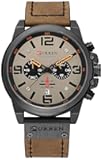 Mens Leather Watches Chronograph Classic Black Casual Dress Stainless Steel Case Waterproof Date Analog Quartz Multifunction Military Watch (Brown)