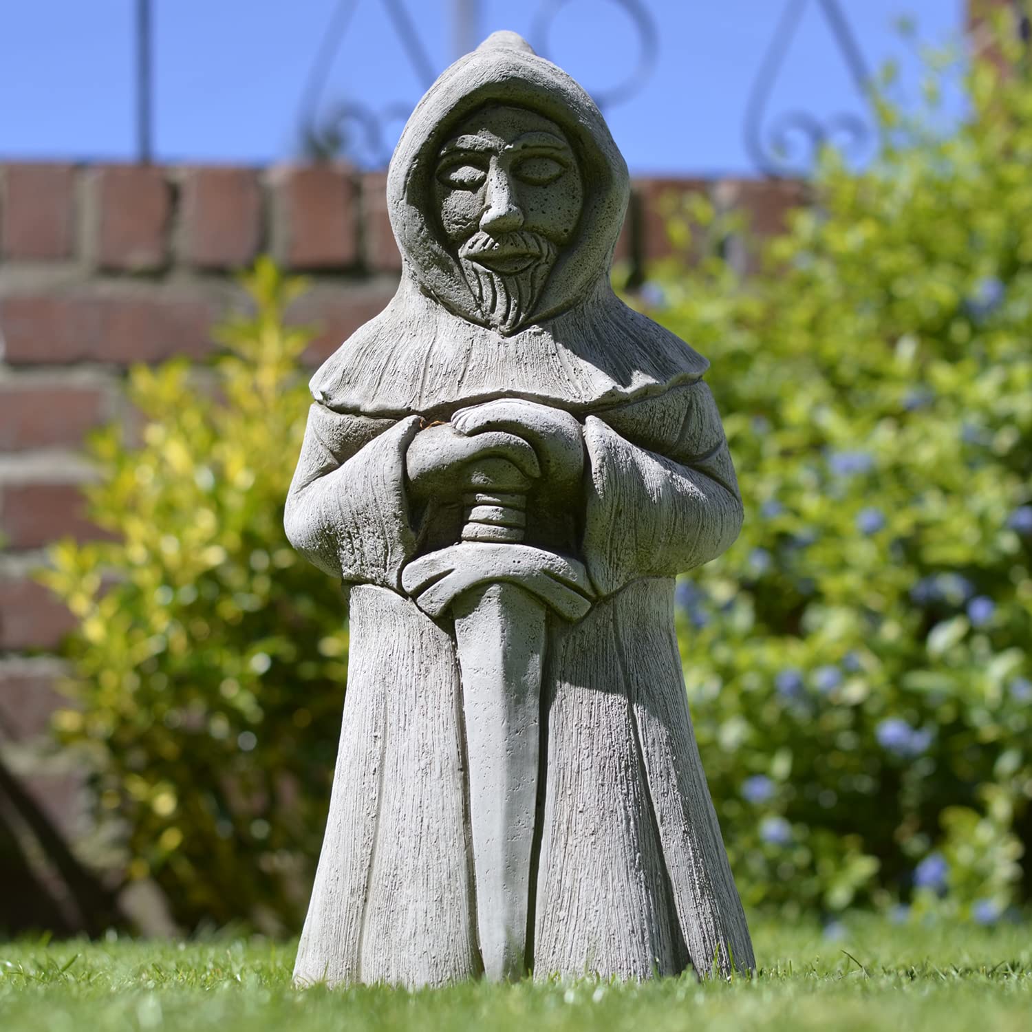 ONEFOLD - St Francis Monk Statue Hand Cast Stone Garden Ornament Medieval Sculpture Decor Frost Proof / 15 KG