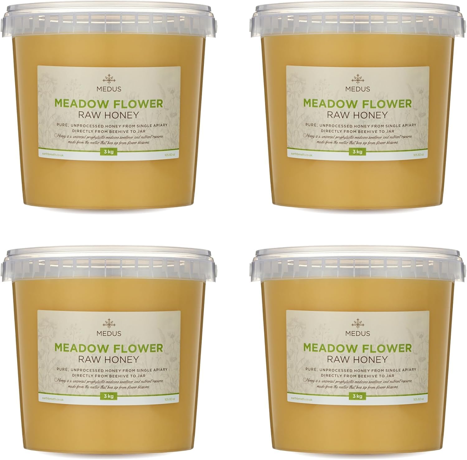 Meadow Flower Raw Honey - 12kg (4x3kg) - Pure, Unpasteurised and Unfiltered - From Single Apiary - Natural Sweetener for Cooking, Coffee, Tea, Juice, Drinks