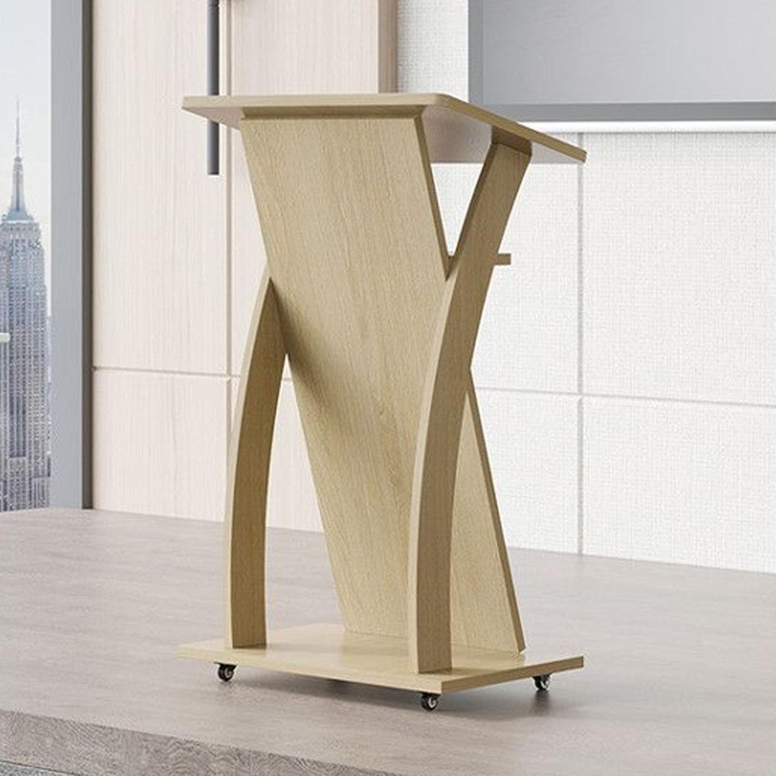 Genérico Atril portátil de Madera con Ruedas, Soporte de podio Ajustable para Eventos, púlpito de Suelo Duradero para Uso Multifuncional, Ideal para presentaciones y DIS