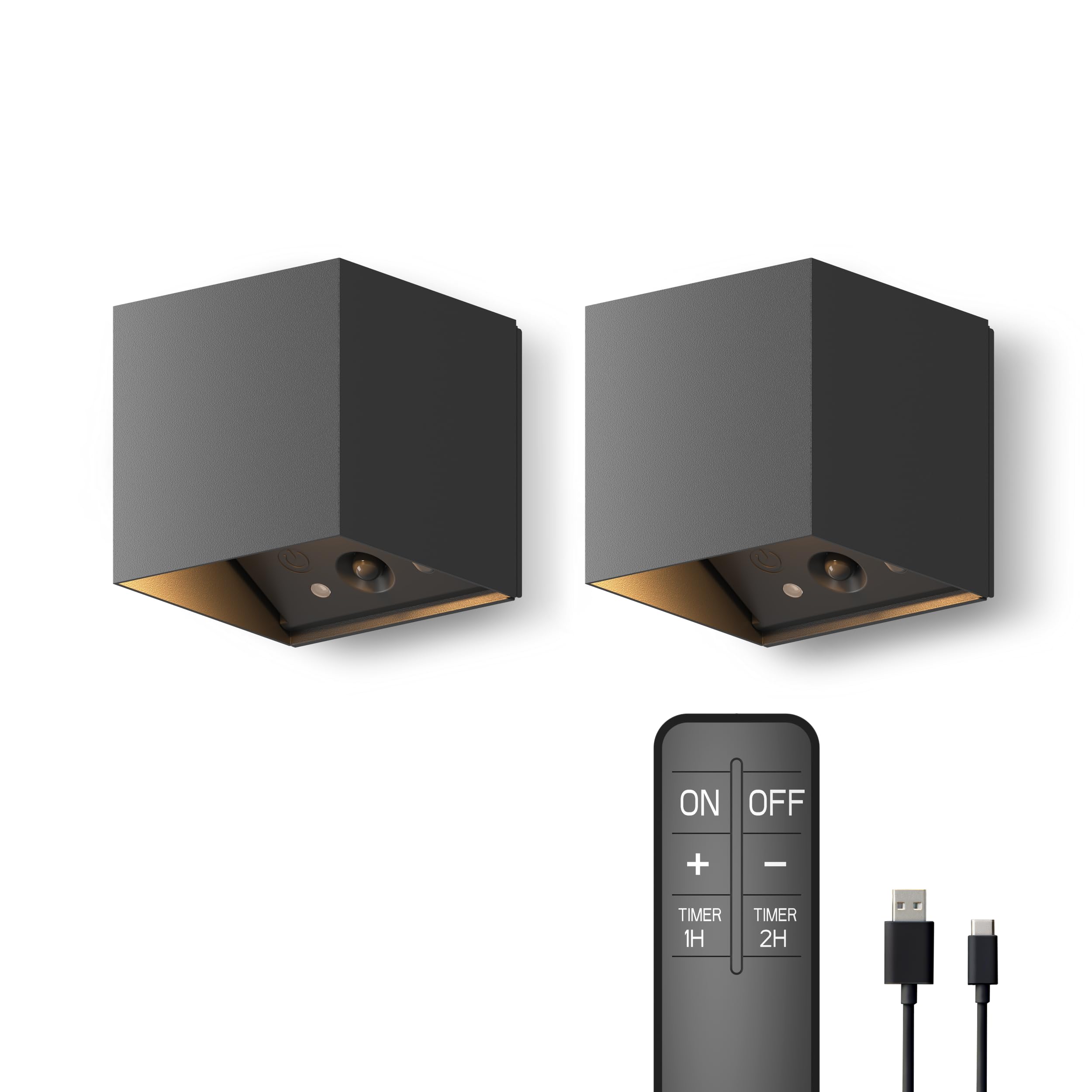 CALEX - Falerna Rechargeable Outdoor Wall Light, 2-Pack, Battery Operated Lamp, Up & Down Lighting, IP44 Waterproof, Dimmable, Black