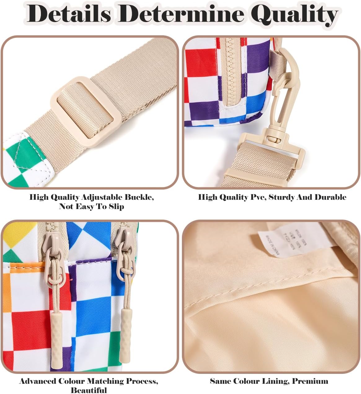 Checkered Sling Bag for Women Small Backpack Crossbody Chest Bag Fanny Packs Purses