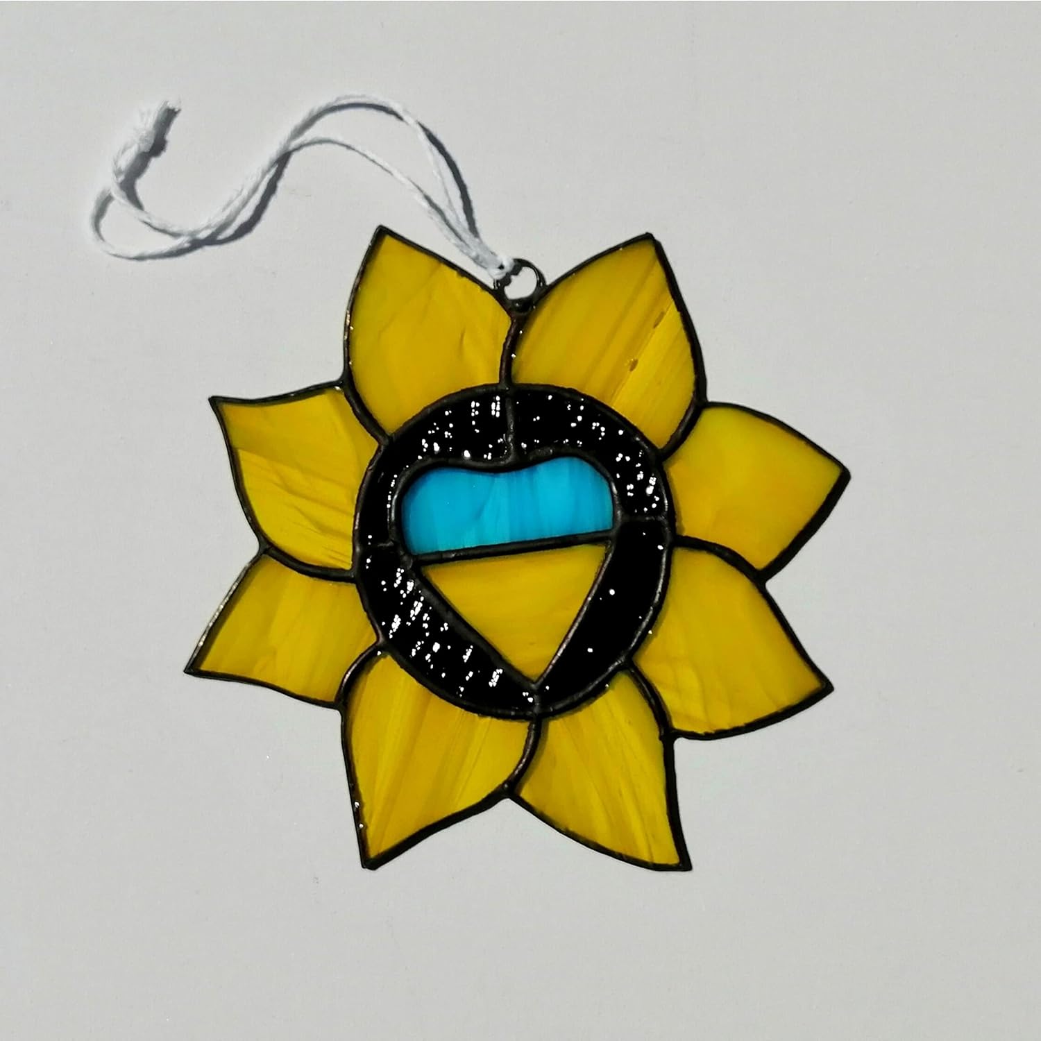 Ukraine Sunflower Stained Glass Suncatcher Window Hanging Wall Decor - Ukrainian Flag Heart Ornament