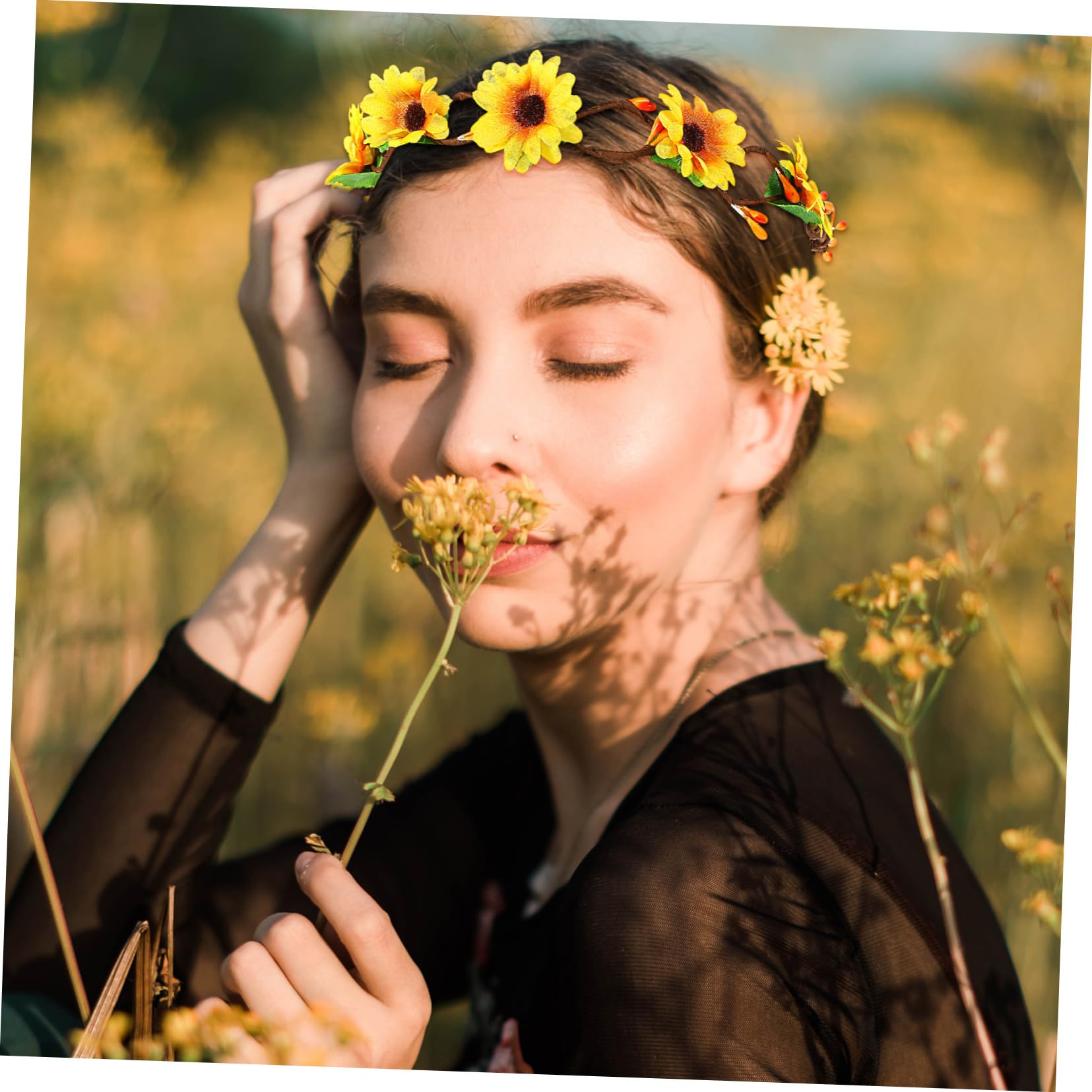 Lot de 2 Bandeaux Tournesol Fleurs en Tissu et Ruban Réglable, Accessoires Élégants pour Coiffure Bohémienne, Mariage ou Plage