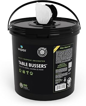 Wipex Table Bussers EWG VERIFIED Cleaning Wipes, 400 Count Unscented Vinegar-Based Surface Wipes, Plant-Based Cloth for Tables, Counters, Restaurants, Cafes & Home