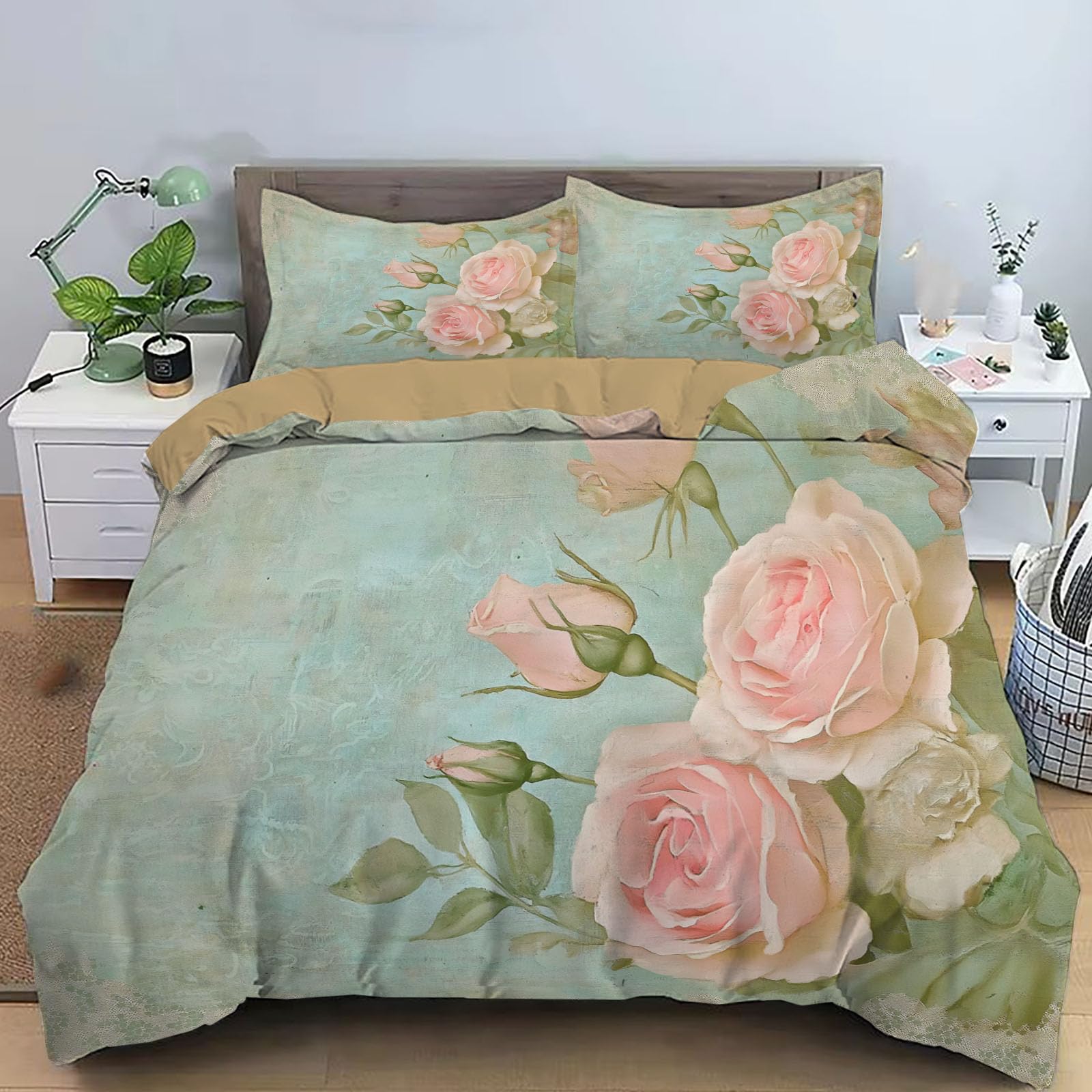 Housse de couette rose vintage baroque pour une chambre romantique