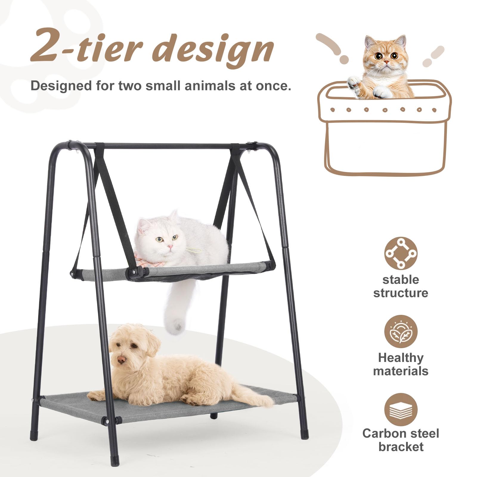 Etagen-Katzenschaukel Hängebett, Kätzchen-Hängematten mit Kissen, erhöhte Schaukeln für Katzen und Kätzchen, perfekte Indoor-Katzenmöbel, Hundeschaukel, atmungsaktive Katzen-Hängematte
