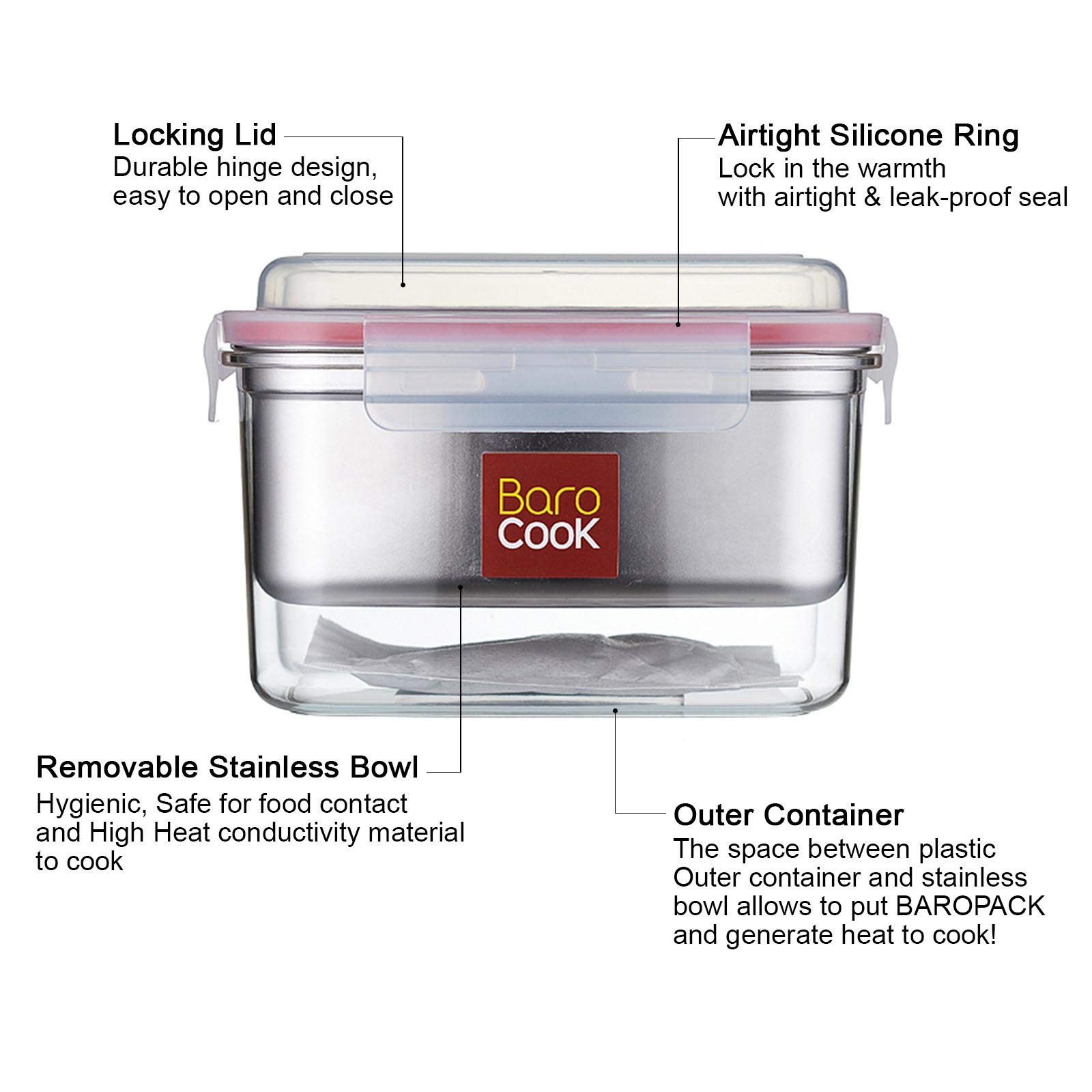 Barocook バロクック ポータブル鍋 [1600ml] ★おまけ付 災害時やアウトドアにも！火や電気を使わず水を注ぐだけで簡単加熱調理