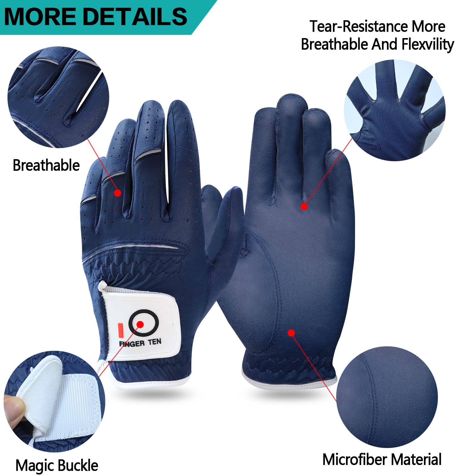 Golf Gloves Men Left Hand Synthetic All Weather Soft Rain Grip Relaxgrip Value 2 Pack - Image 2