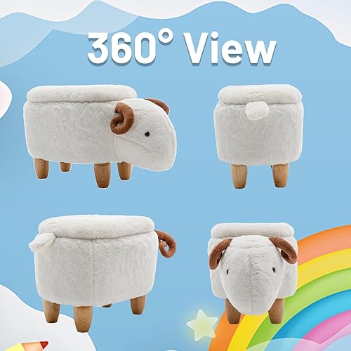 Miniatura 6 de Reposapiés otomano de animales de felpa, decoración adorable y funcional para sala de estar, guardería y dormitorio (edición de alpaca)