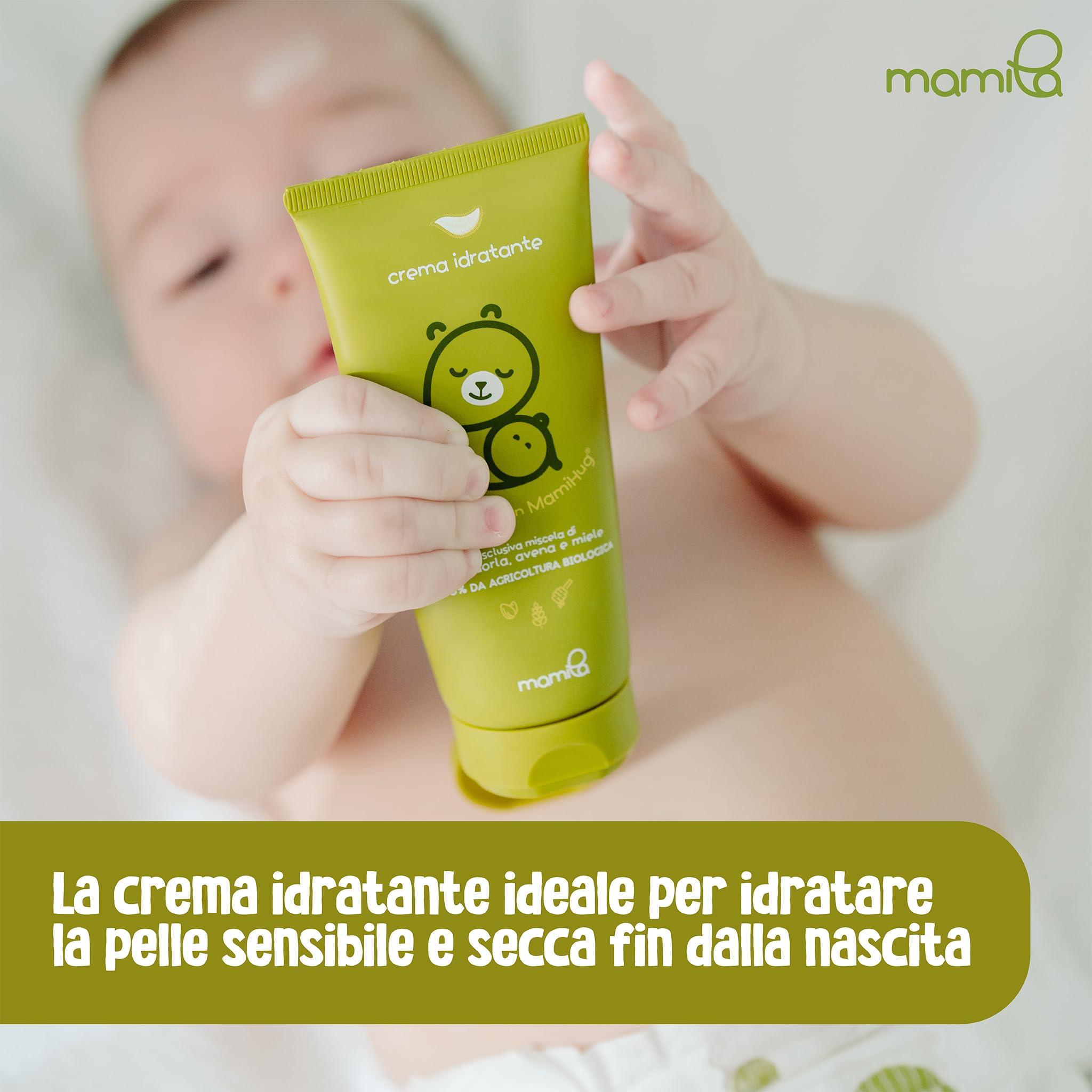 Mamila Set Benessere della Pelle del Bambino, Crema Idratante 100ml, Polvere d'Amido 150ml, Olio Emolliente 75ml, MamiHug Idea Regalo Nascita Bimbo, 0 Mesi
