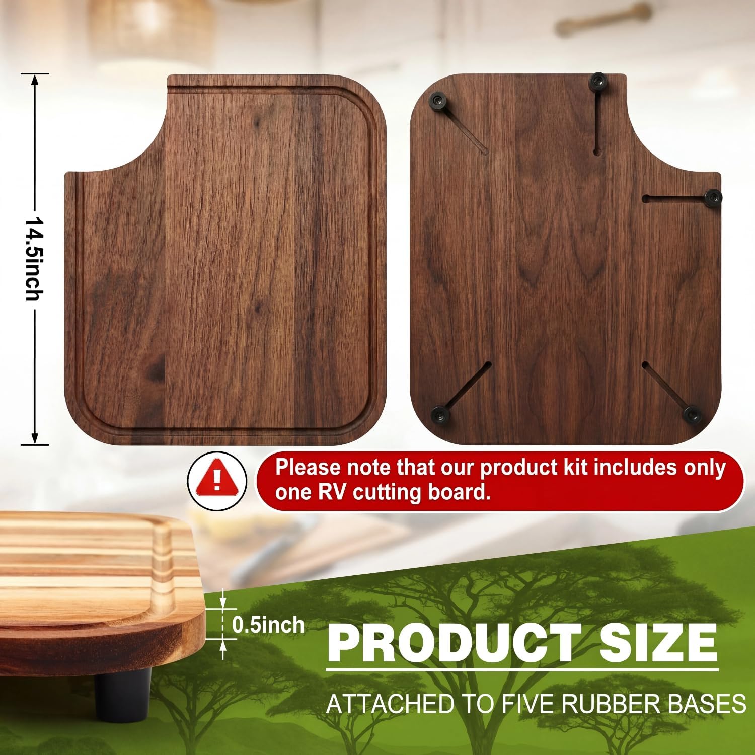 Ziliny 1 Pcs Rv Sink Cutting Board 14.5" x 12.5" Sink Cover Cutting Board with Adjustable Rubber Feet Compatible with Most Rv Boat Kitchen Sinks Built in Juice Groove and Corner Cut for Scraps(Acacia)