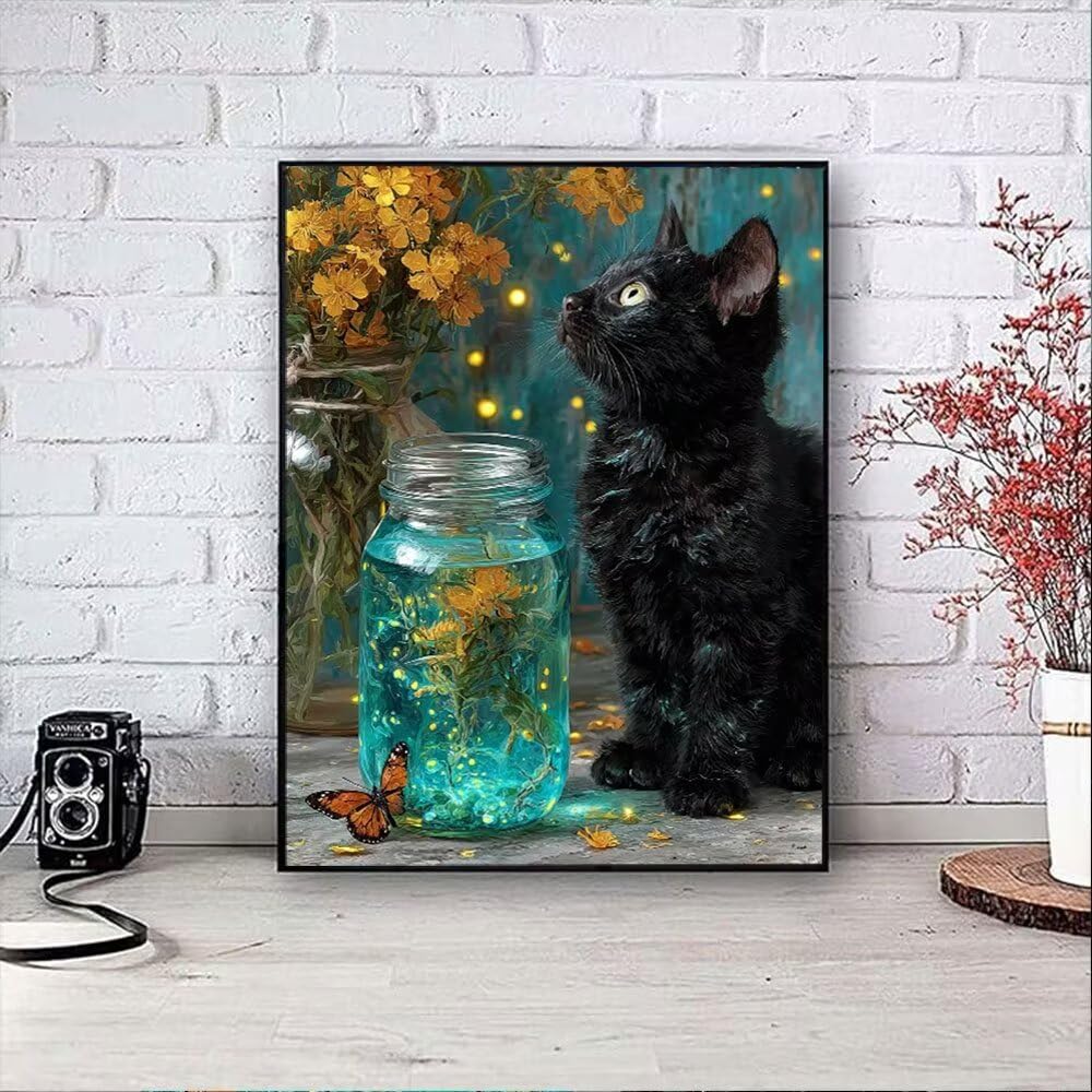 Zestaw do malowania diamentami 5D, DIY kocie motyle diamentowe zestawy do malowania dla dorosłych, sztuka diamentowa Rhinestone Ścieg krzyżykowy Malarstwo dla dorosłych Początkujący Dekoracja domu