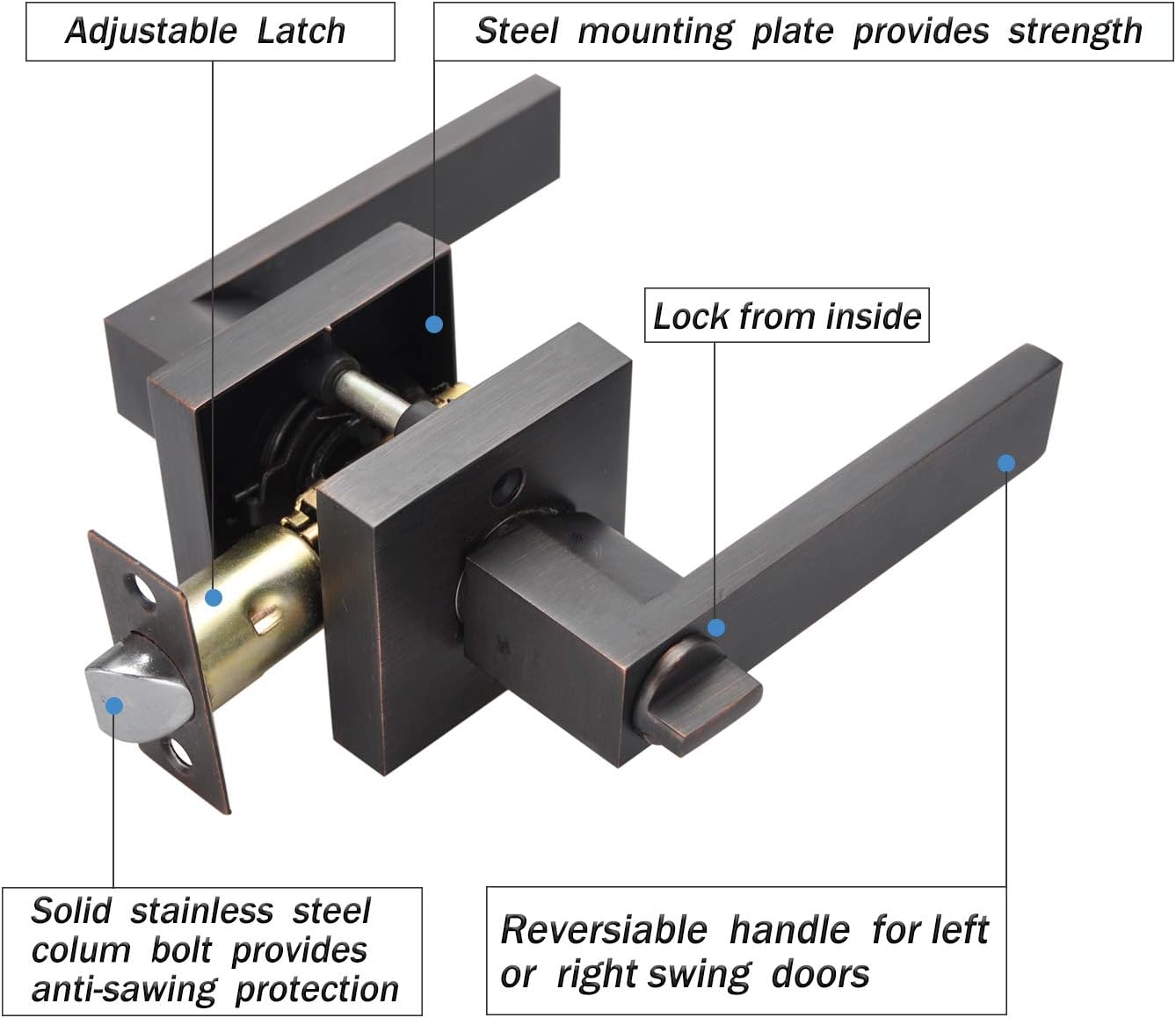 Bеѕt Dеаl Prоduсt Bed /Bath Room Door Lever for Privacy Bathroom and Interior Door Heavy Duty Door Lock Handle Oil Rubbed Bronze Finish, HTL01-ORB-BK-5P
