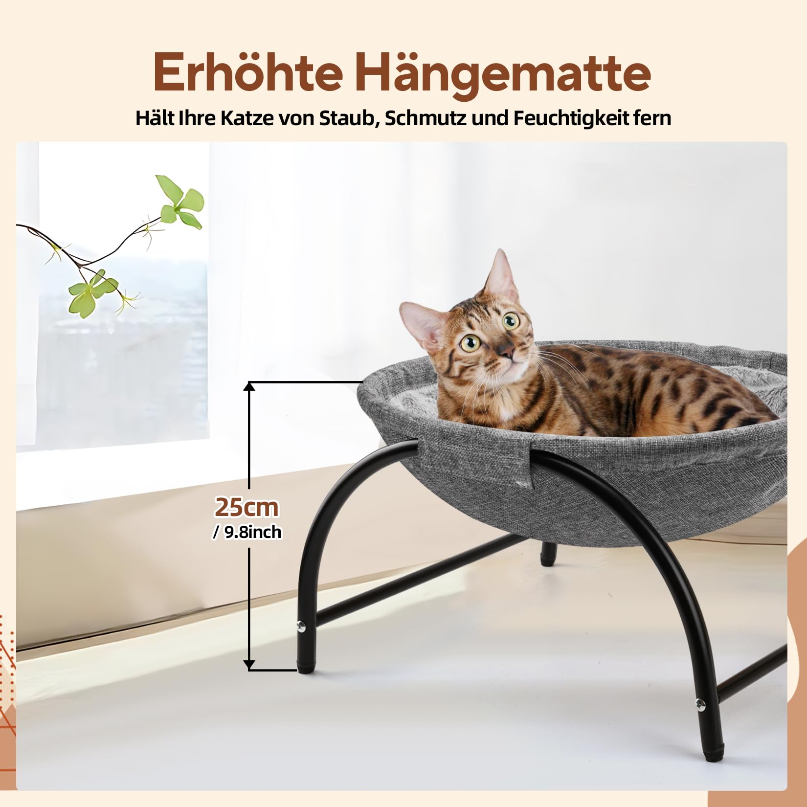 LIFLIX Katzenhängematte Outdoor, Erhöhter Katzenbett mit abnehmbarem, Waschbarem Plüsch, Stehend Hängematte Katzen für Innen-/Außenbereich (Grau) Haustier