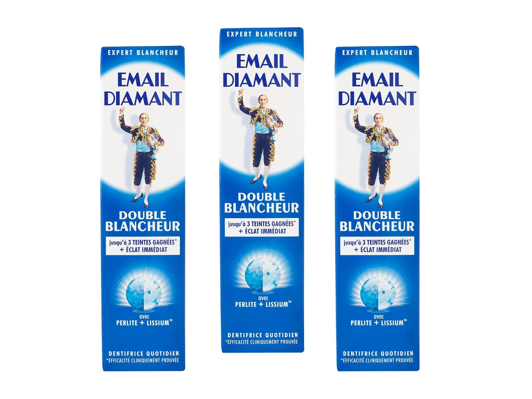 Email Diamant Double Blancheur - Pasta de dientes blanqueadora diaria cosmética original, 75 ml, tamaño grande, 3 tubos