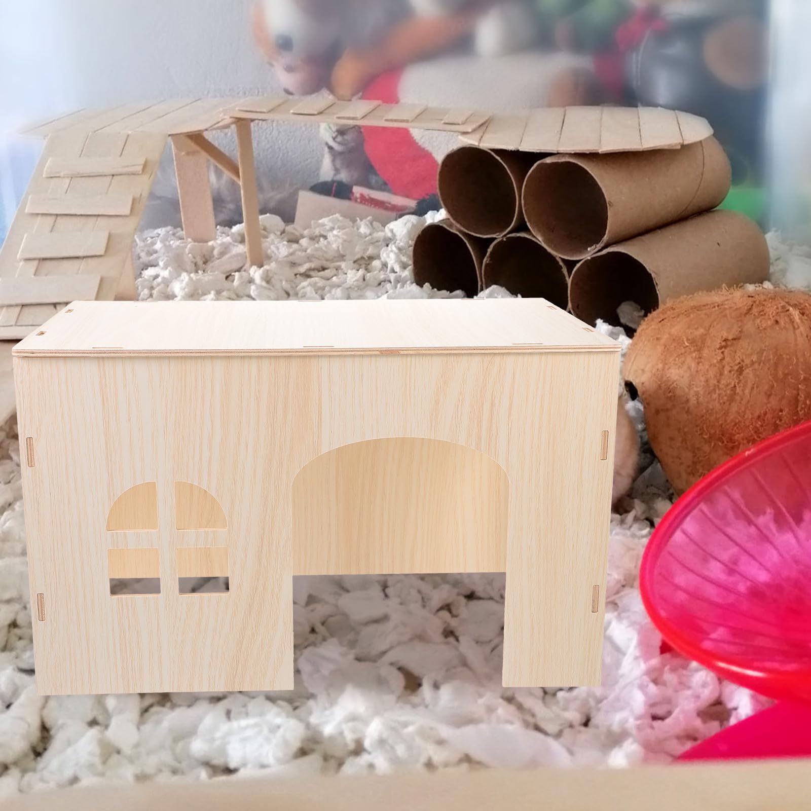 minkissy Großes Holzhaus für Kleintiere Eichhörnchen und Hamster Versteck Meerschweinchen Schlafhaus Stabiles Haustier Nest und Ausruhen