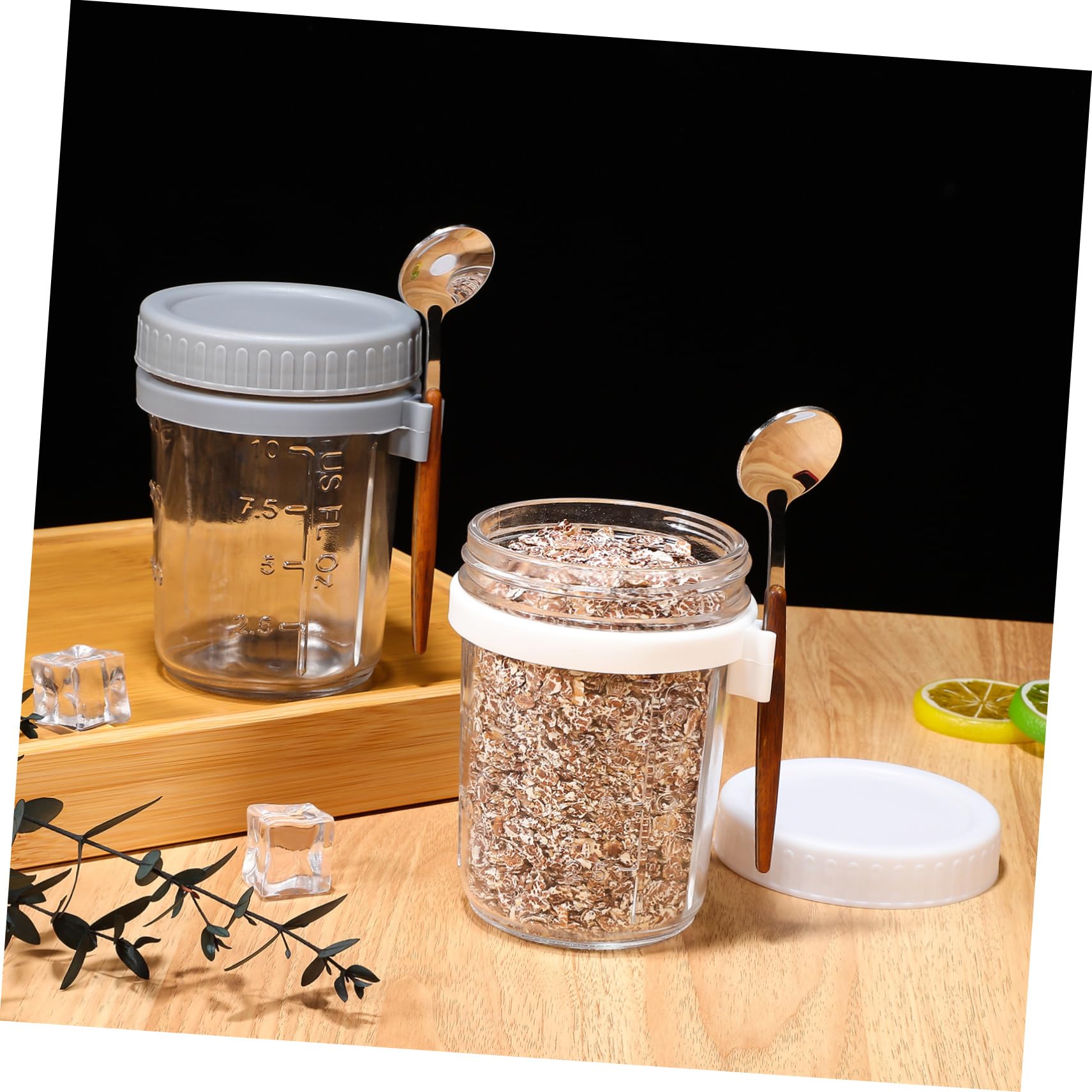 Vorratsdose Glas mit Holzdeckel 4 Stück 400ml Luftdichtes Aufbewahrungsglas mit Löffel für Müsli Büro und Wohnheim
