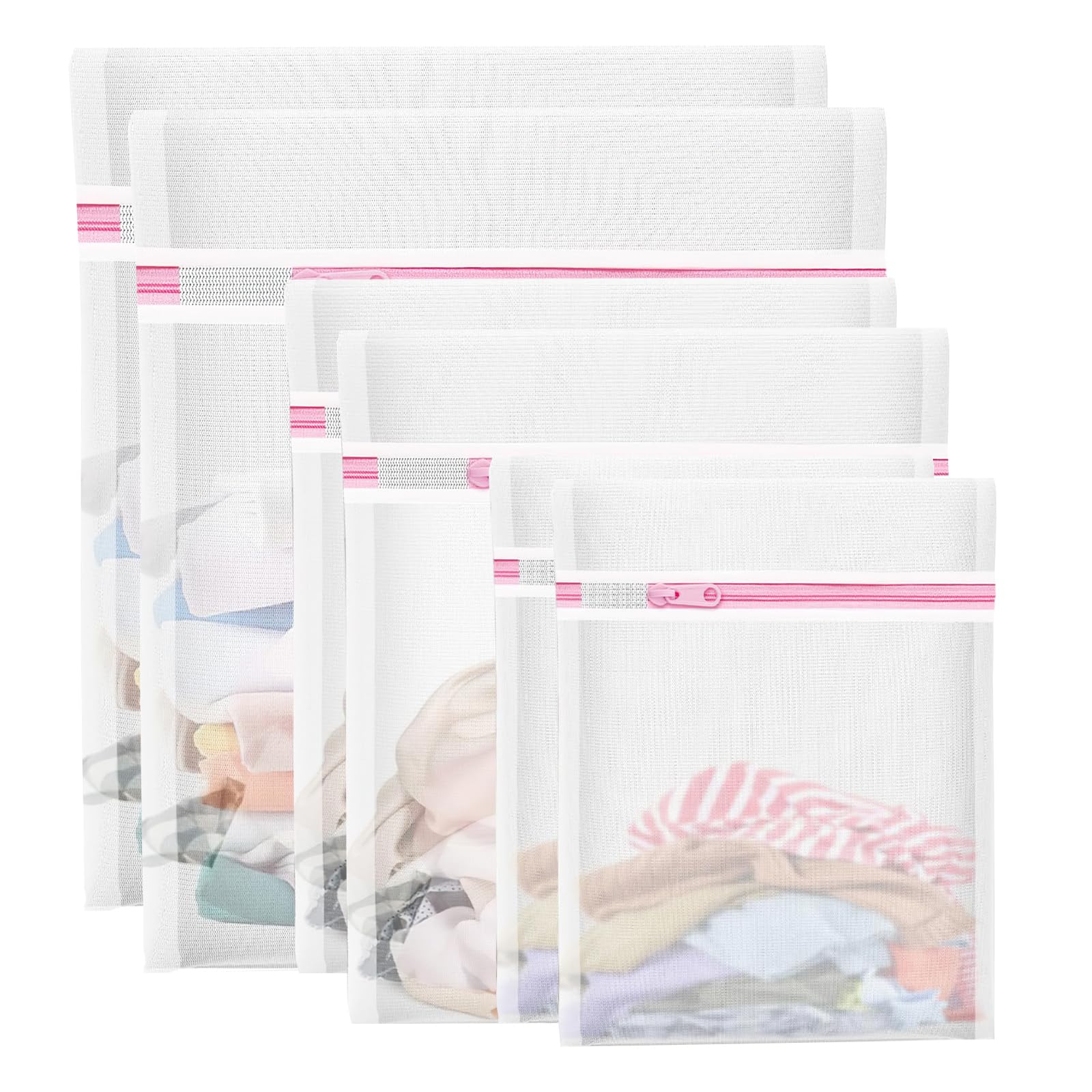 Admygo White 6 Pcs Mesh Laundry Wash Bags, Mesh Laundry Bag For Delicates With Zipper, Washing Bag For Socks, Laundry Bag For Underwear, Tshirts, Swimsuit, Baby Clothes, Socks, Bra (60X50cm/50X40cm/40X30cm)
