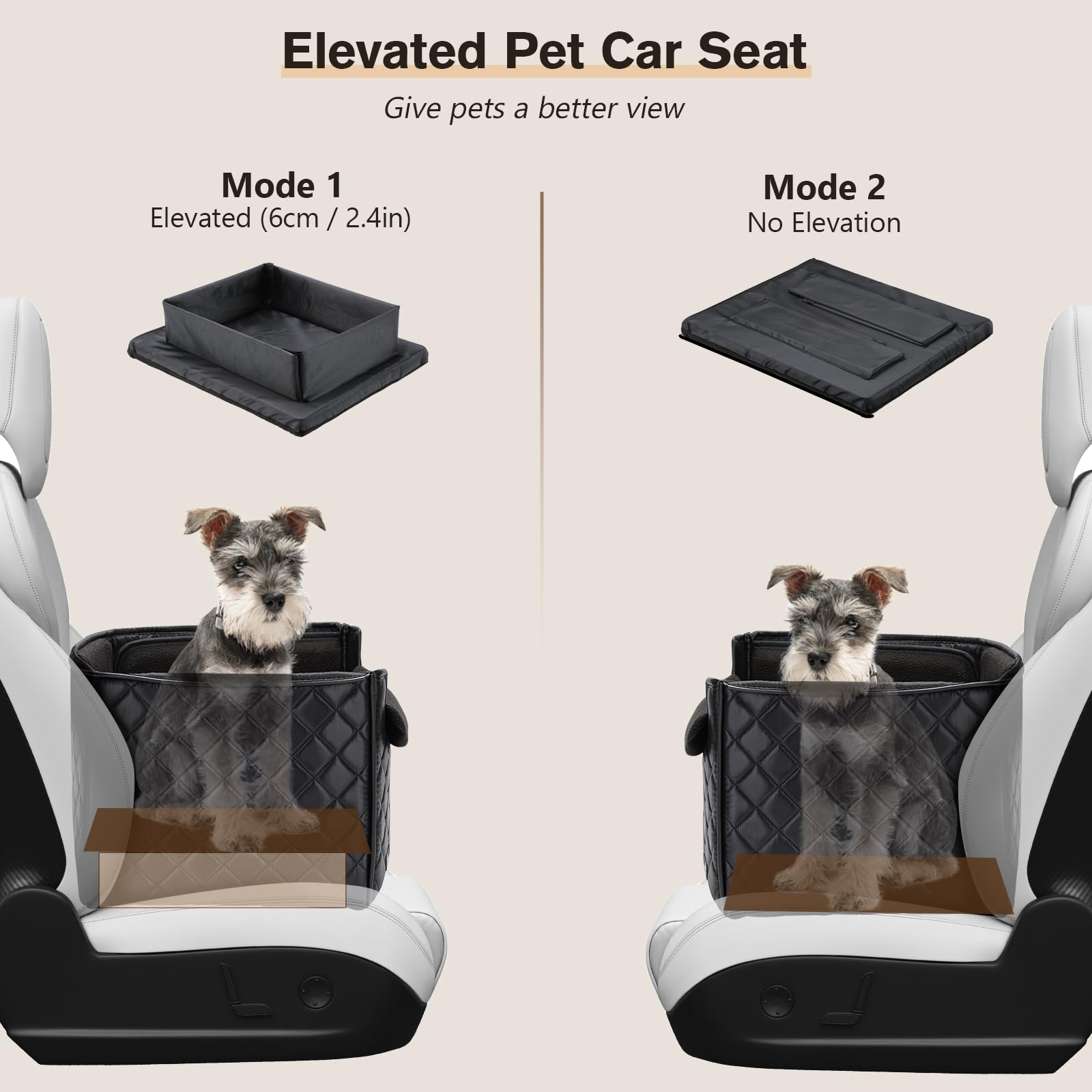 Pecute Seggiolino Auto per Cani Elegante in Piumino, Seggiolino Auto Cane con 2 Opzioni di Altezza con Custodia, Auto per Cani di Taglia Media Piccola con Guinzaglio di Sicurezza, Peso Fino a 13.6 kg