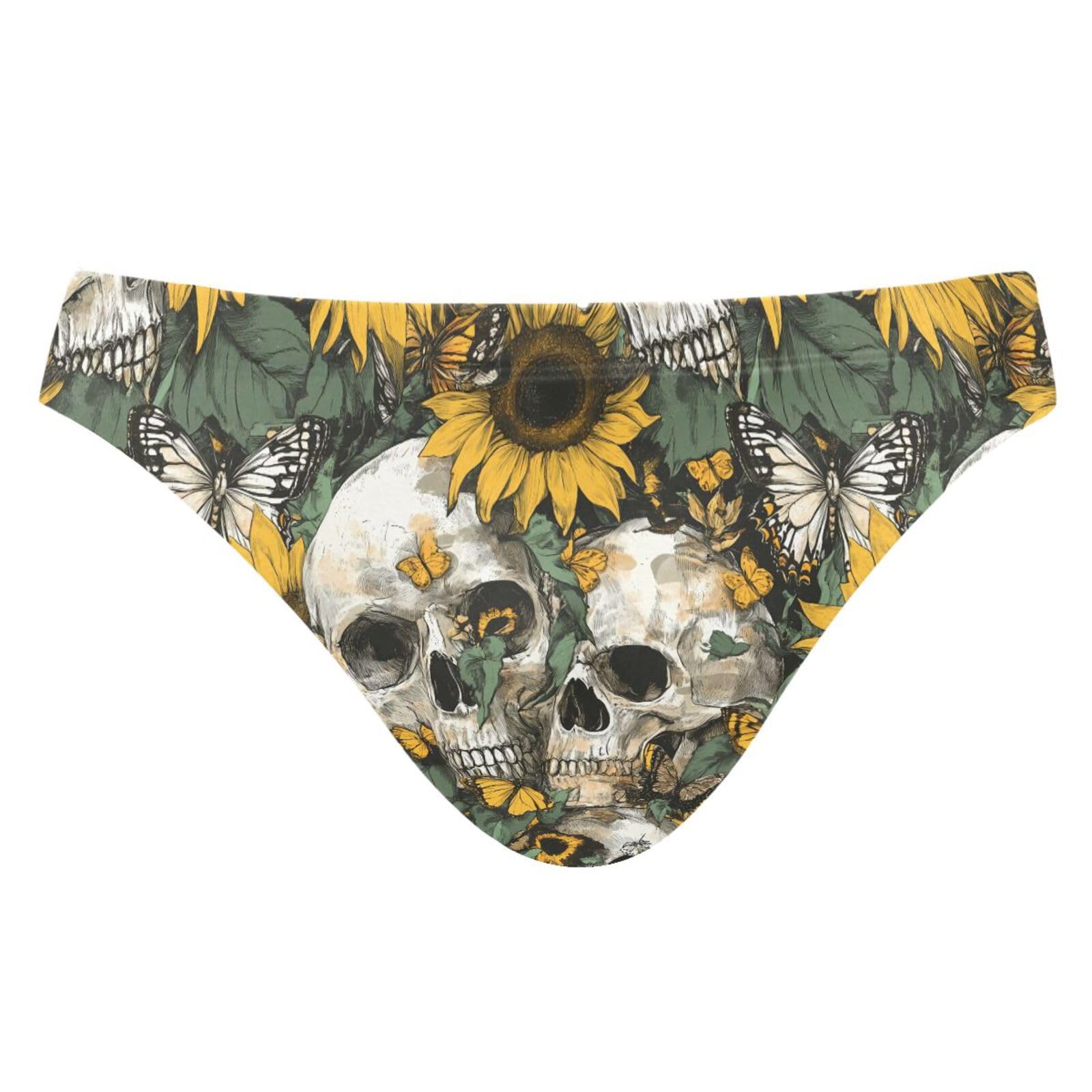 UMIRIKO Men's Gothic Skull Sunflower Bikini Swimsuits Swim Trunks M 202c0048