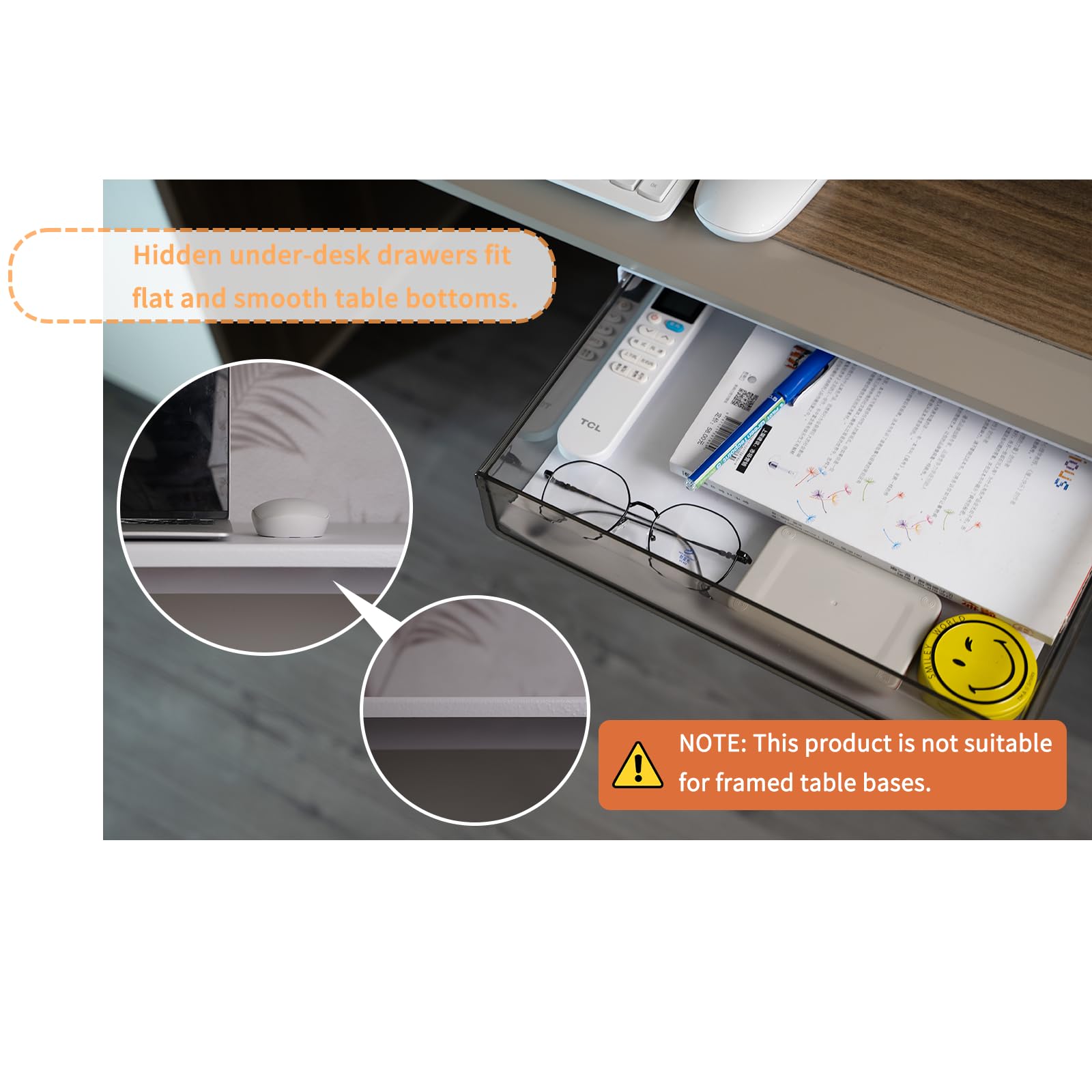 3er-Pack Schubladen unter dem Schreibtisch, herausziehbarer Schrank Organizer – mit Kleber – schaffen Sie zusätzlichen Stauraum für Ihr Zuhause/Büro/Küche/Schulbedarf