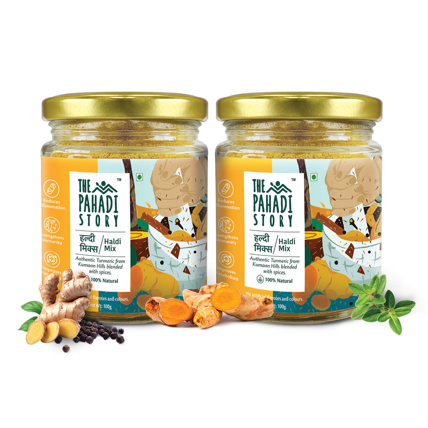 The Pahadi Story Haldi Mix (100 gms) - Pack Of 2 | 100% Natural | Turmeric Latte | Natural Immunity Booster | Golden Turmeric Milk (B08SHLD6DS) Amazon Price History, Amazon Price Tracker
