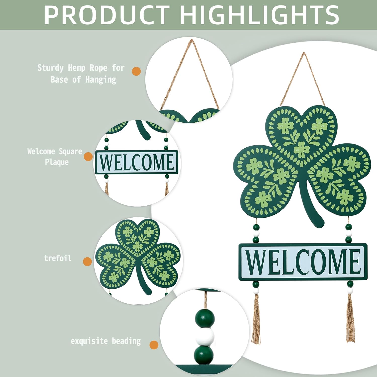 12" Welcome Signs for Front Door,Easter Wreath Set of 2,Rustic Clover Wreaths Wall Hanging Outdoor, Farmhouse, Porch,Spring All Season Holiday - Image 3