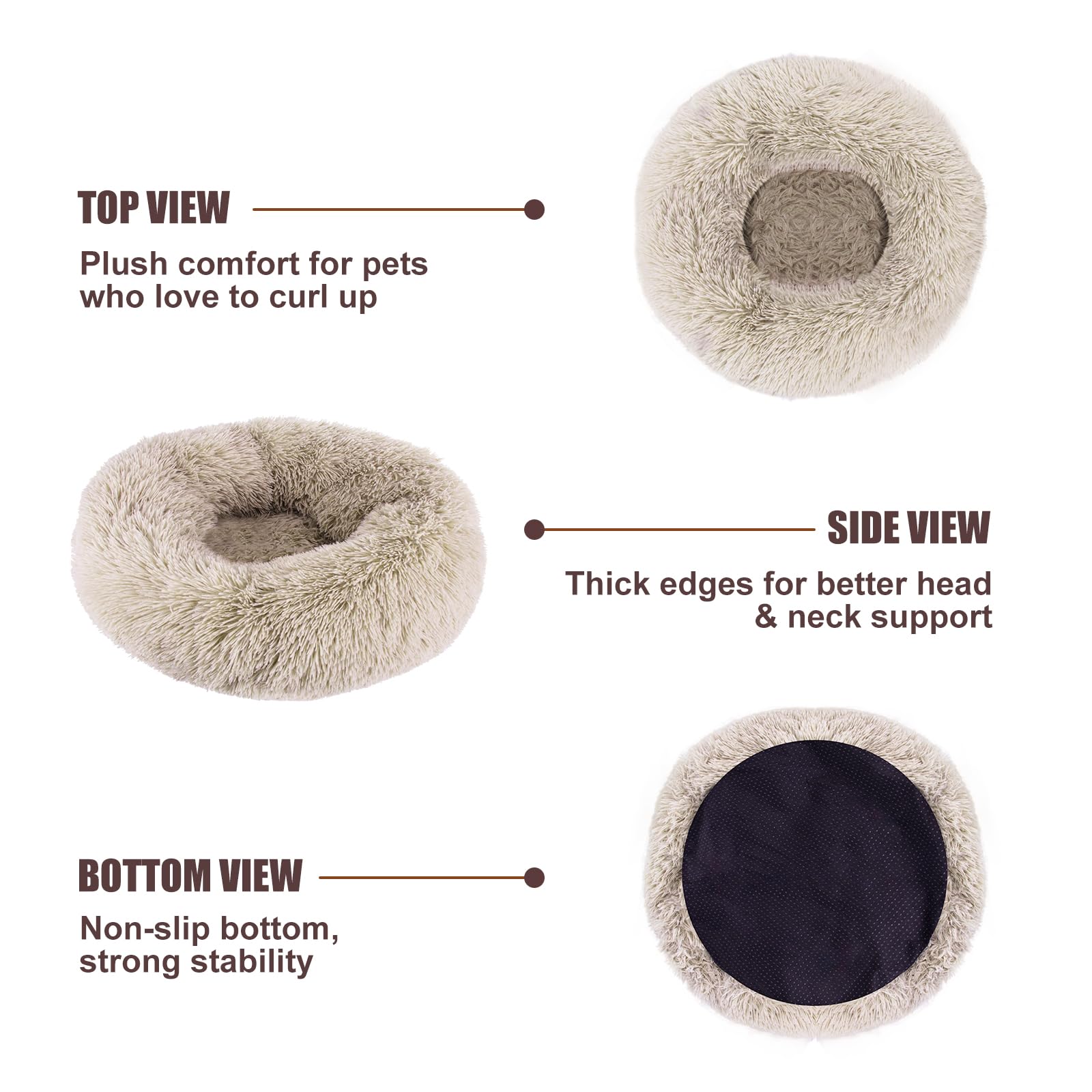 WNPETHOME Donut Hundebett – 76,2x76,2 Cm, Selbstwärmend, Mit Memory-Schaum, Waschbarer Bezug (Hellkaffee)