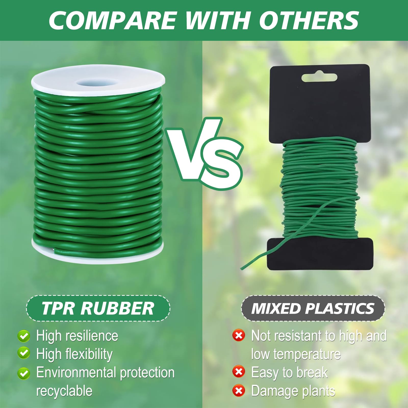 3,5 mm x 20 m, filo per piante, verde, morbido filo da giardino, spesso gommato, per legare rose rampicanti, pomodori, fiori e supporto per piante in giardino (2 pezzi