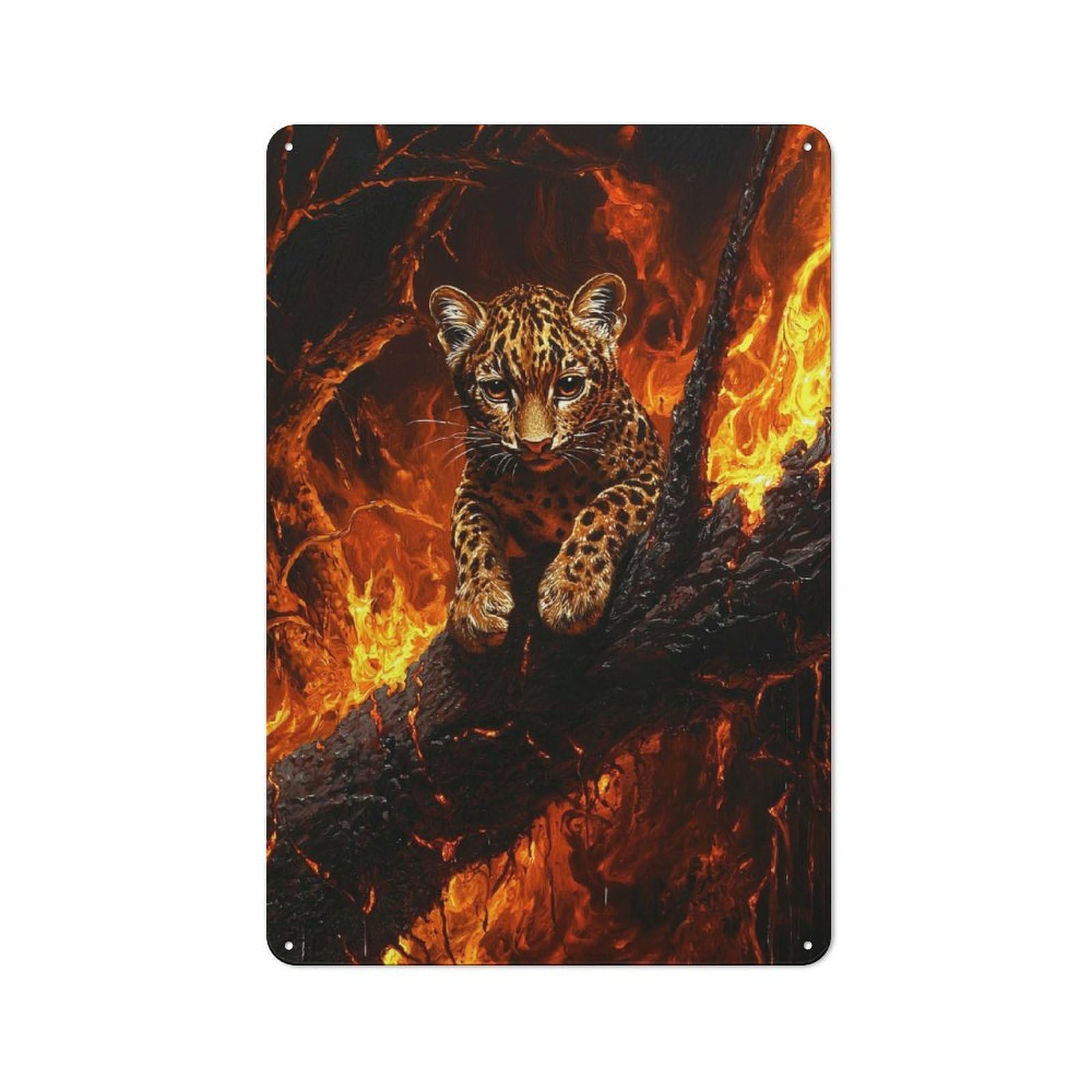 Junmoney Style-23 Old Style Leopard Cub In Flames Metal Sign 30X20cm, Bar Wall Plaque For Diner, Restaurant, Shed Or Kitchen